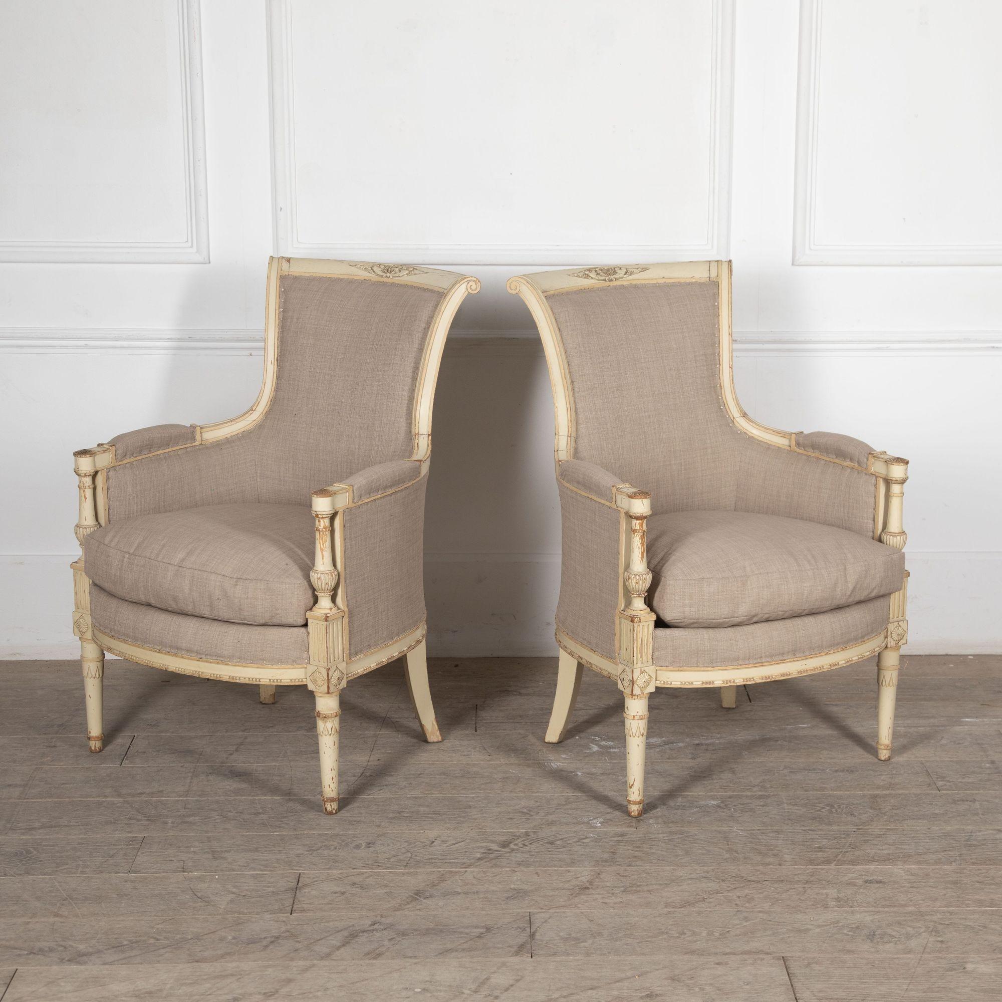 Pair of 19th Century French Painted Armchairs For Sale 2