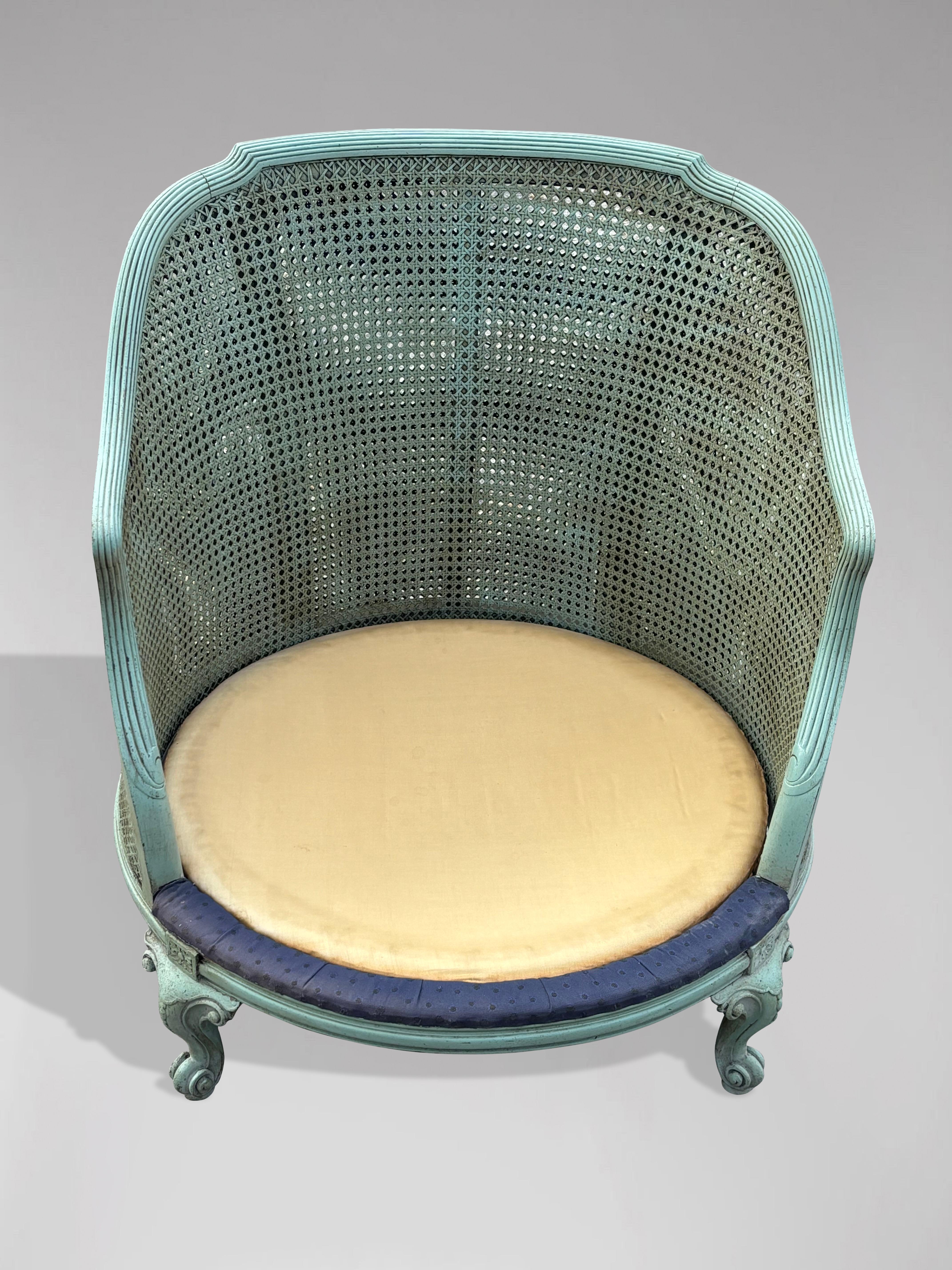 Pair of 19th Century French Painted Cane Bergère Armchairs For Sale 6