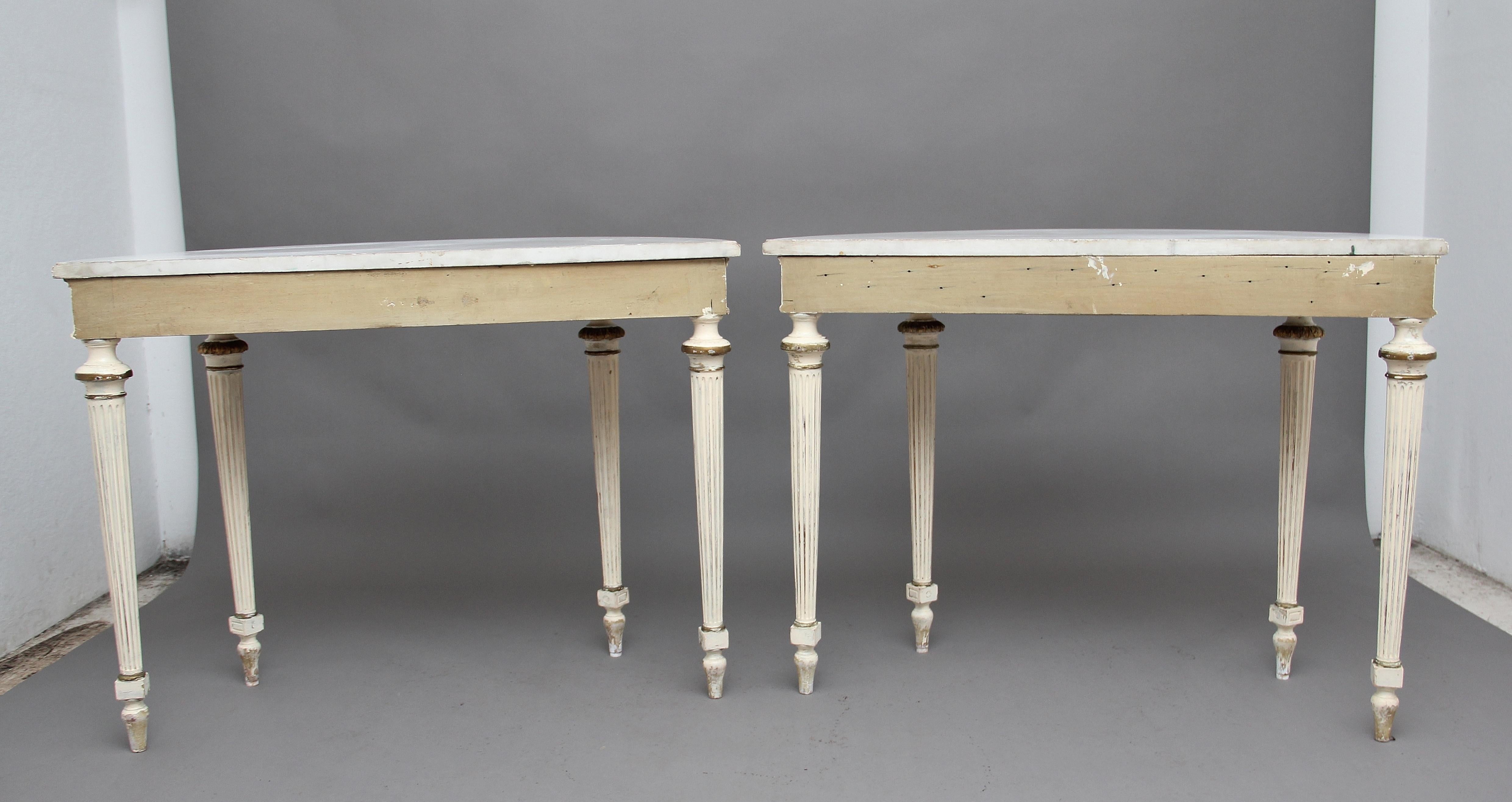 Pair of 19th Century French Painted Console Tables with original marble tops 6