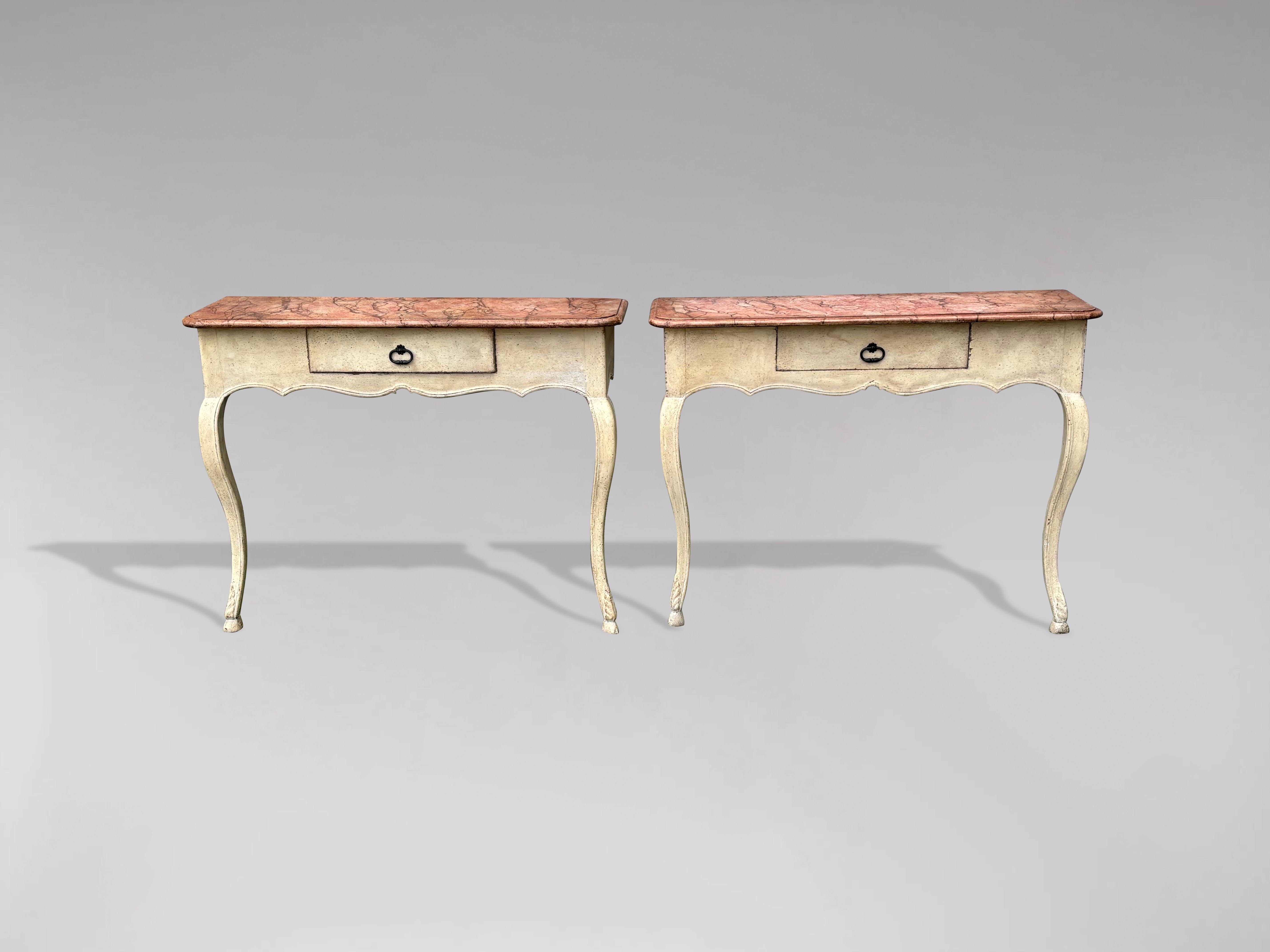French Provincial Pair of 19th Century French Painted Console Tables