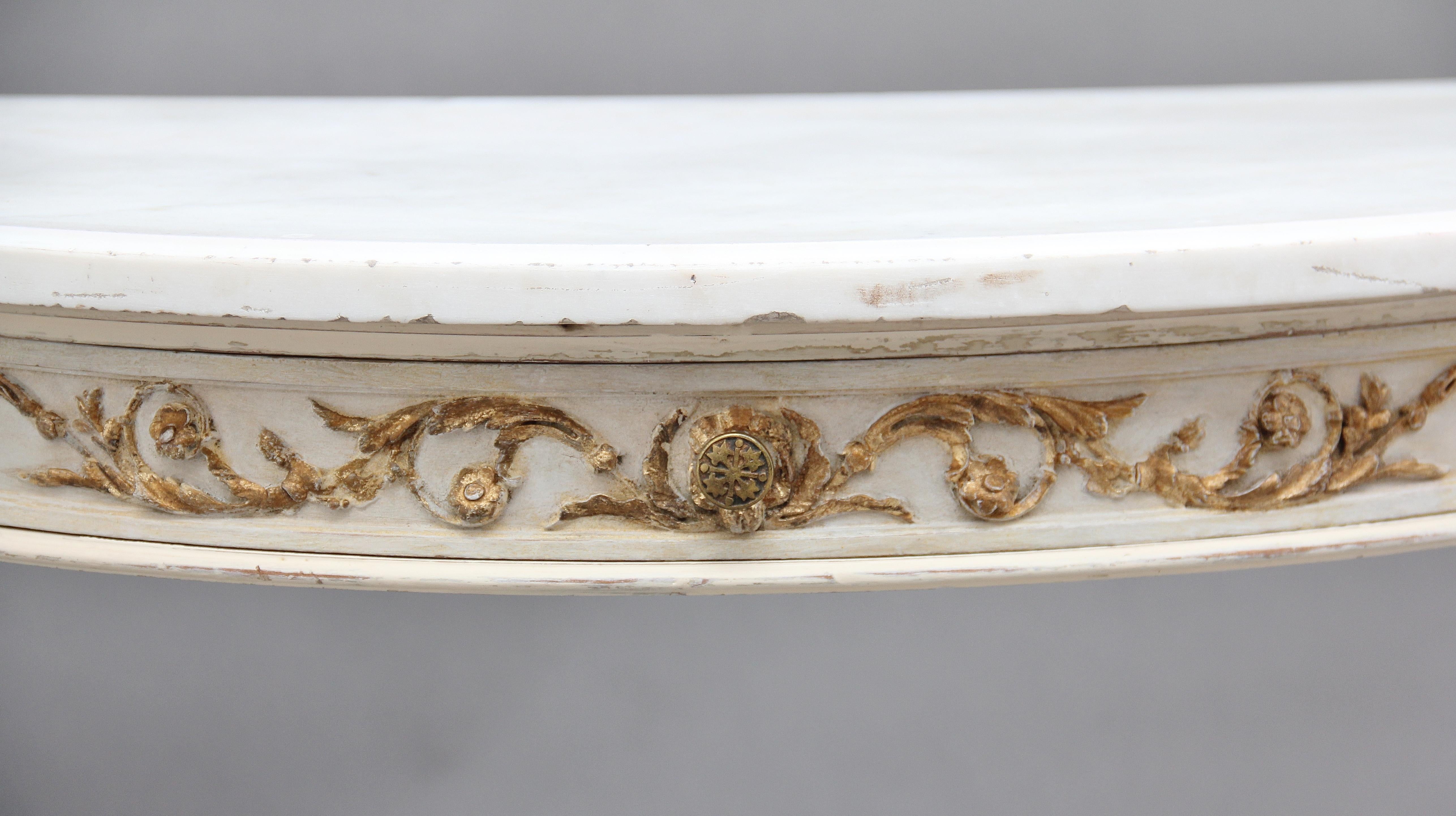 Pair of 19th Century French Painted Console Tables with original marble tops 1