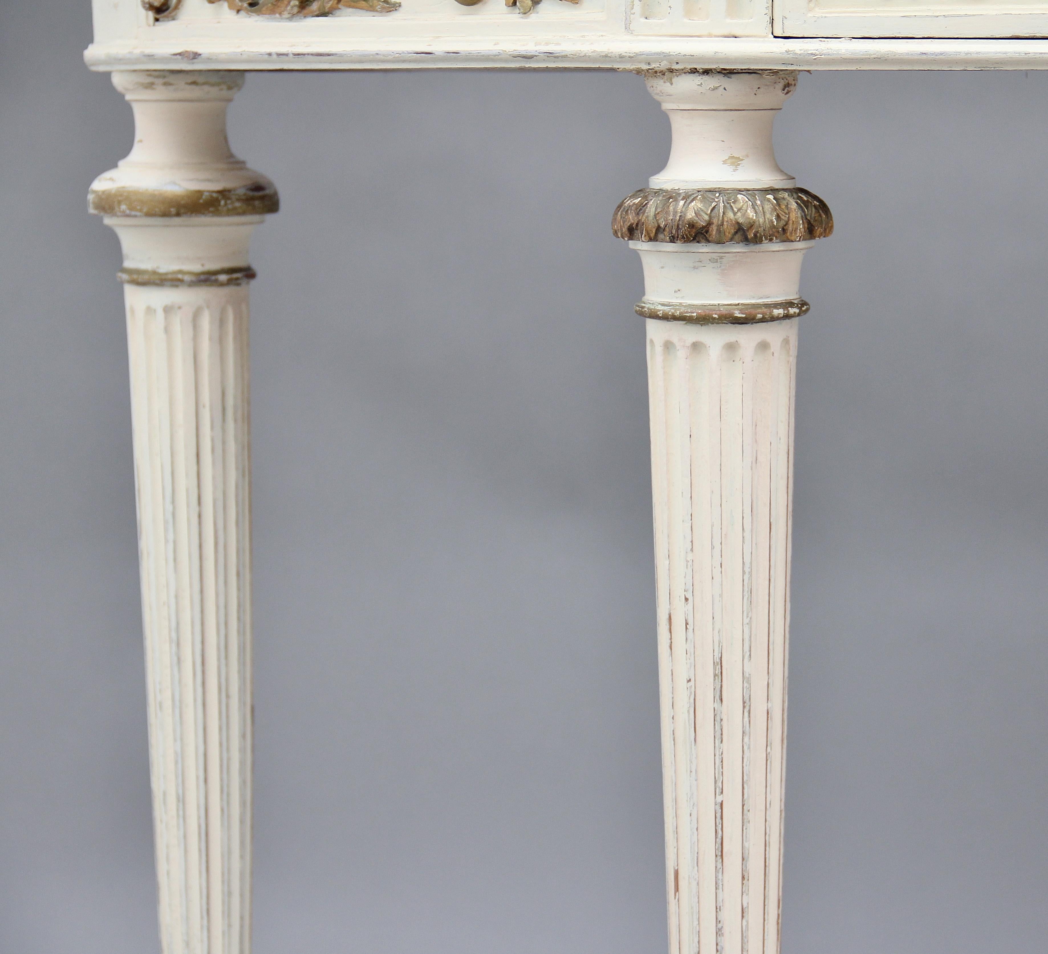 Pair of 19th Century French Painted Console Tables with original marble tops 3