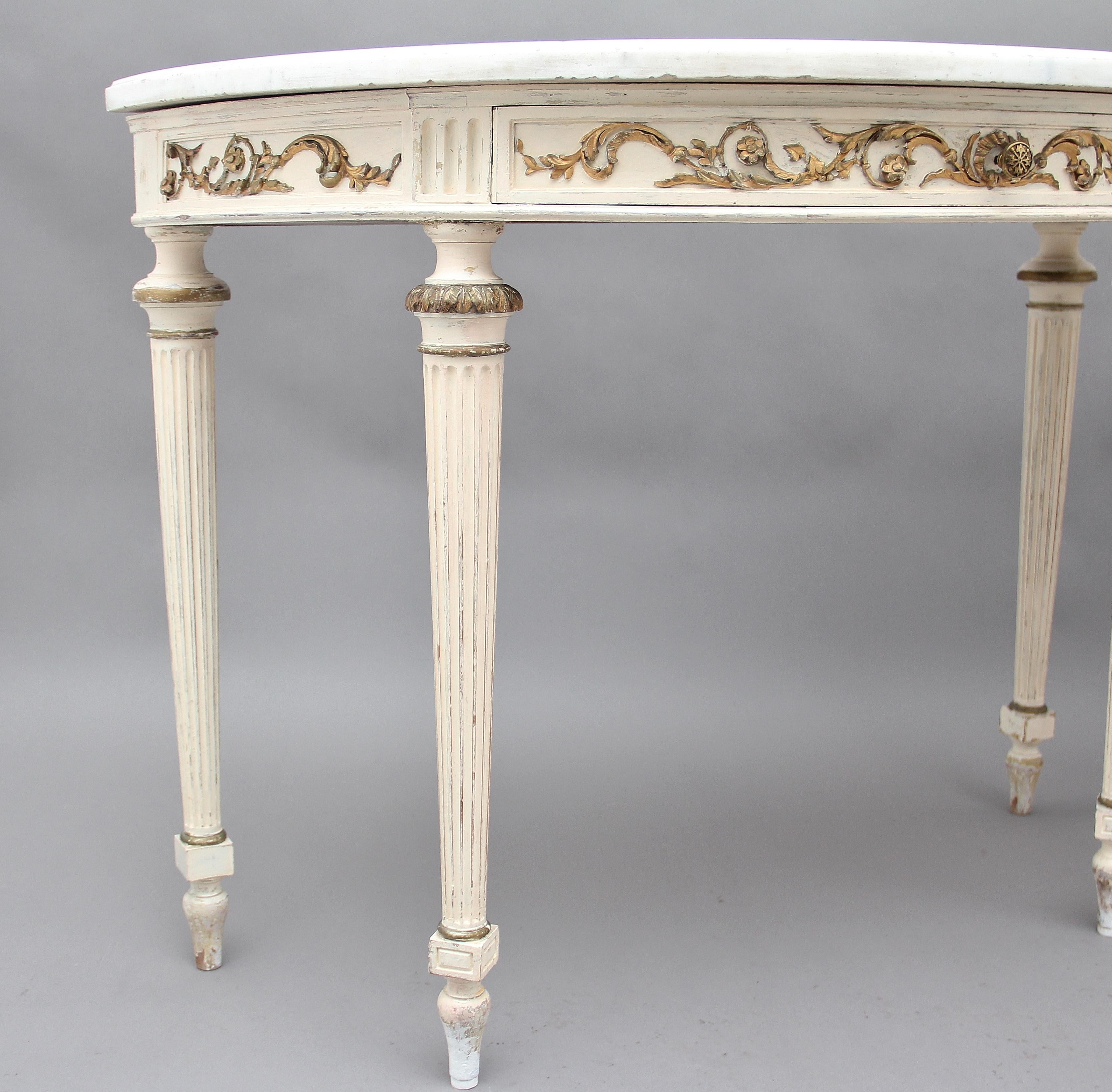 Pair of 19th Century French Painted Console Tables with original marble tops 4