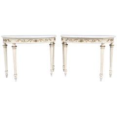 Pair of 19th Century French Painted Console Tables with original marble tops