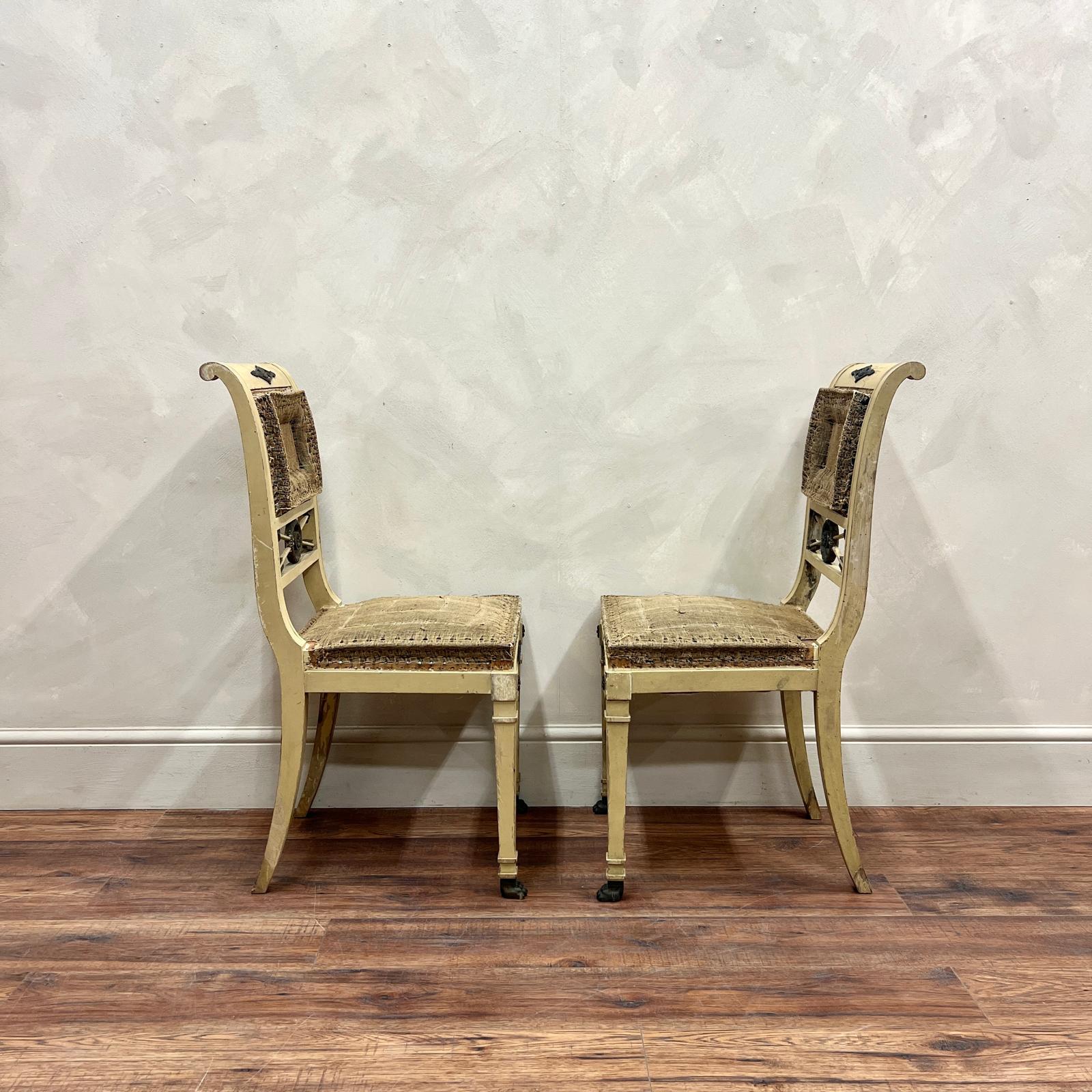 Pine Pair of 19th Century French Painted Empire Chairs For Sale