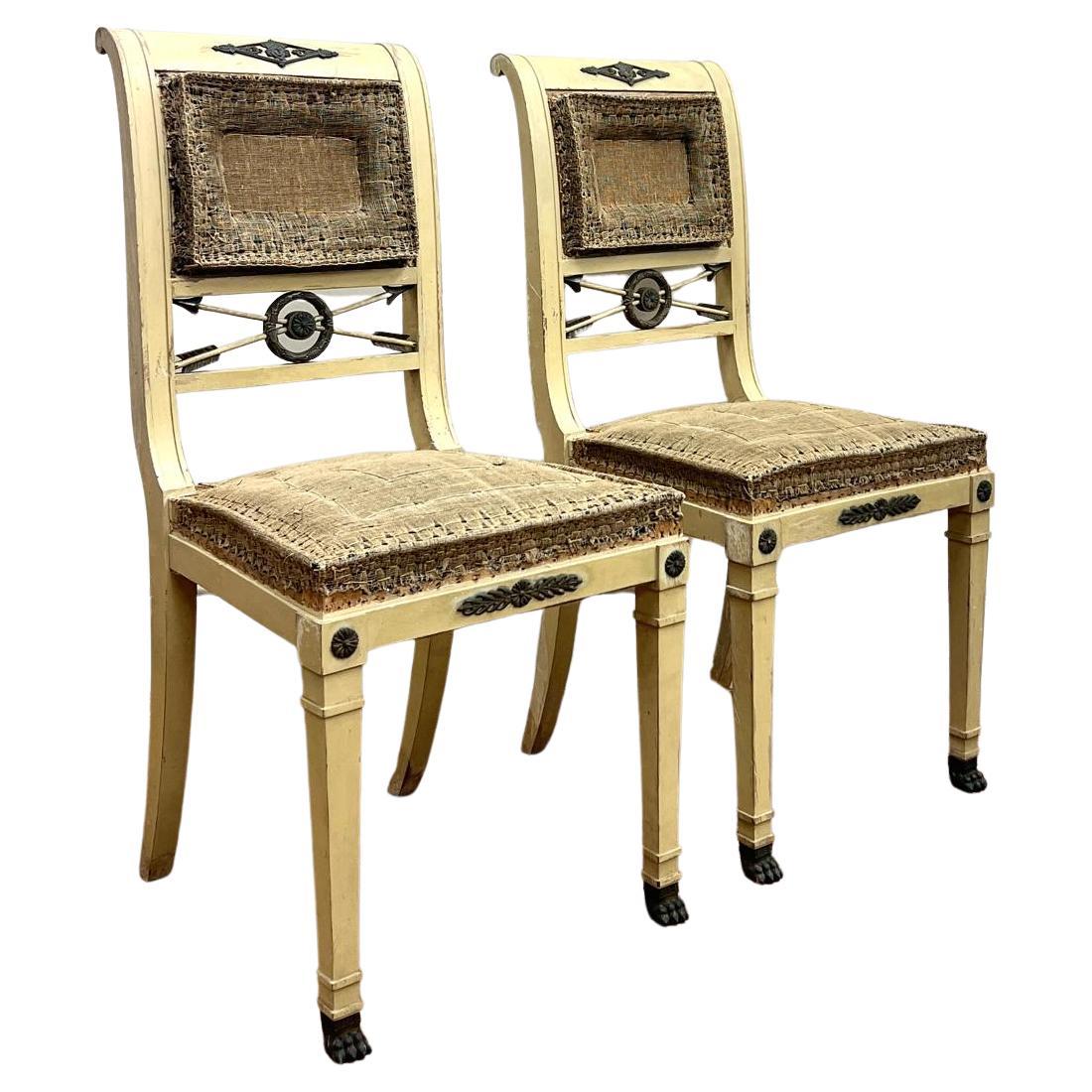 Pair of 19th Century French Painted Empire Chairs For Sale