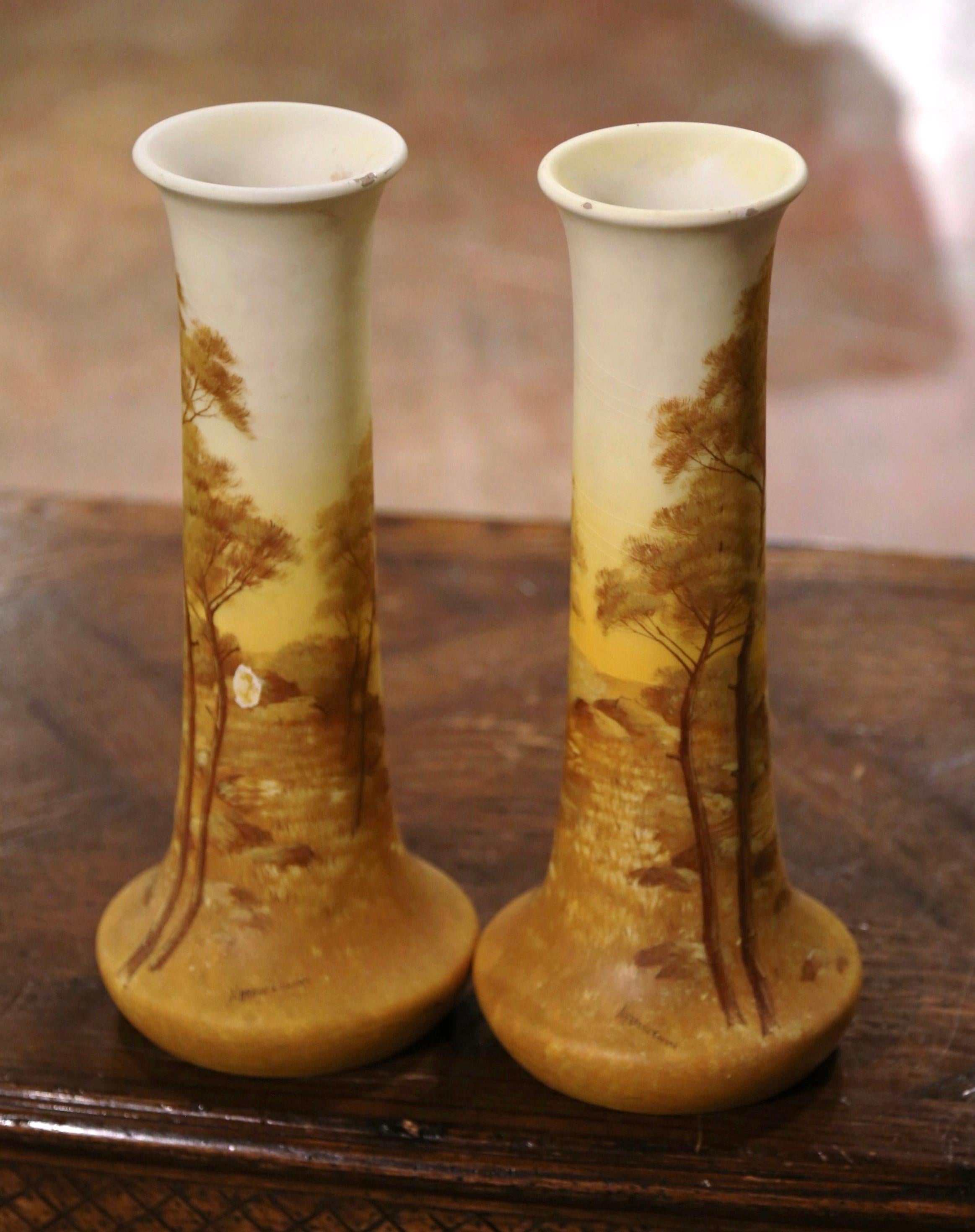 Pair of 19th Century French Painted Enameled Vases Signed Delphin Massier For Sale 5