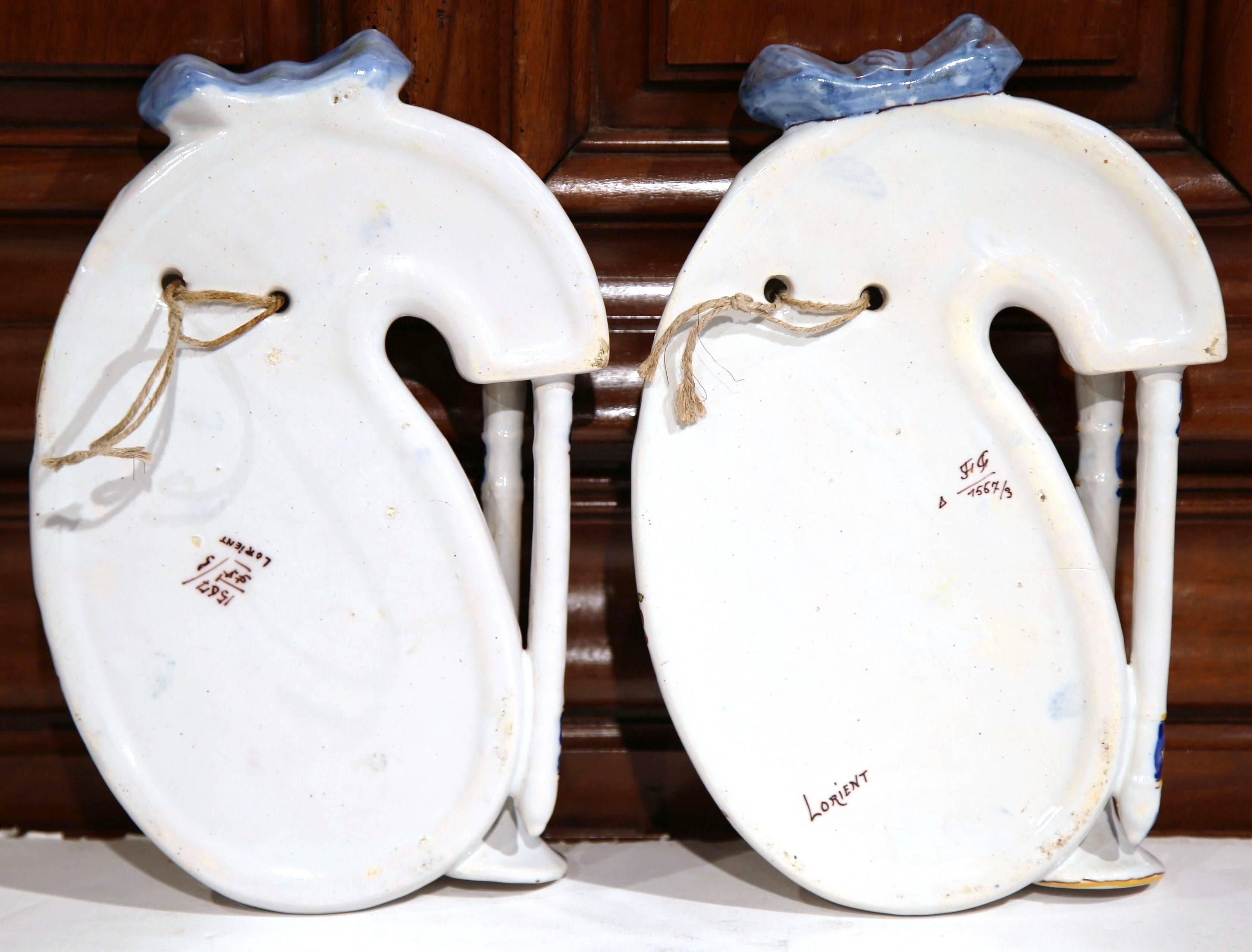 Pair of 19th Century French Painted Faience Bagpipes Sculptures from Brittany For Sale 4