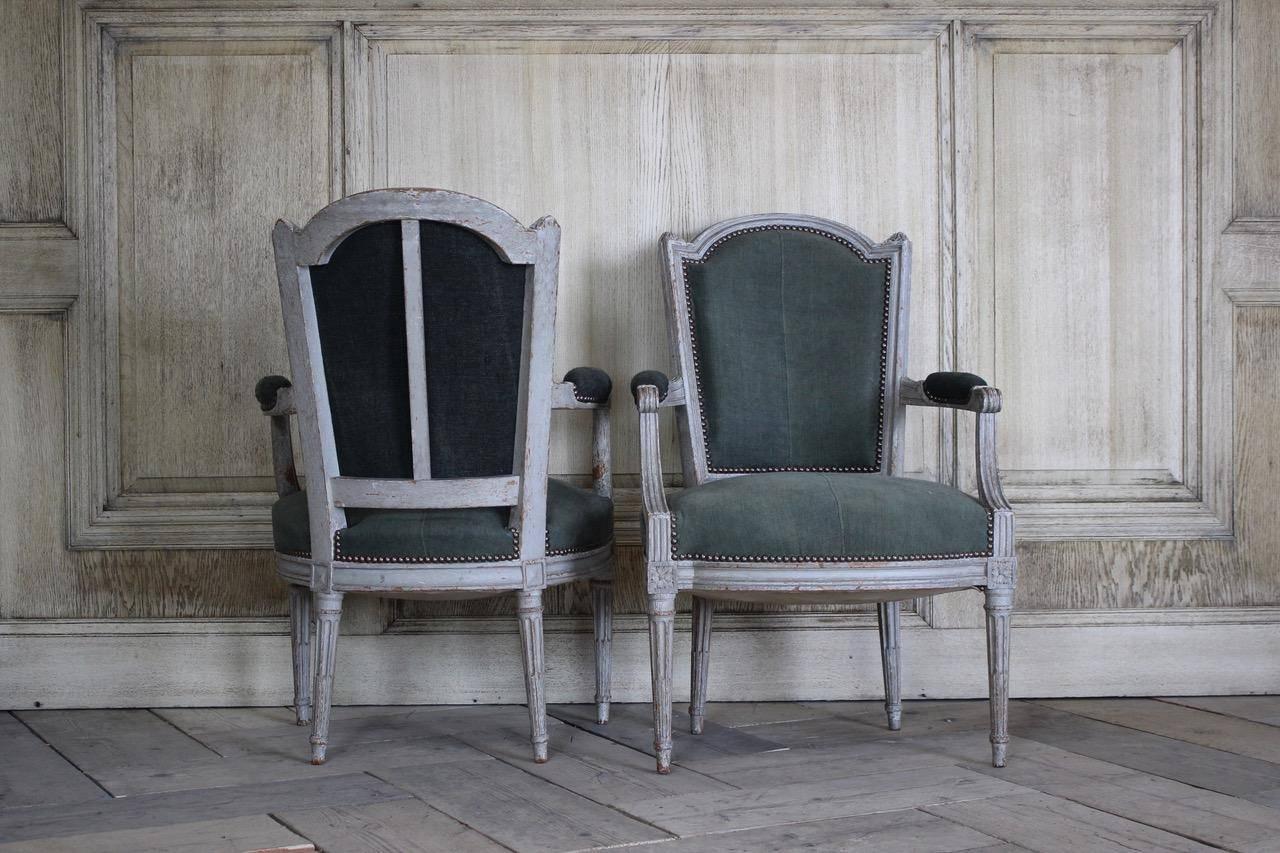 Louis XVI Pair of 19th Century French Painted Fauteuils