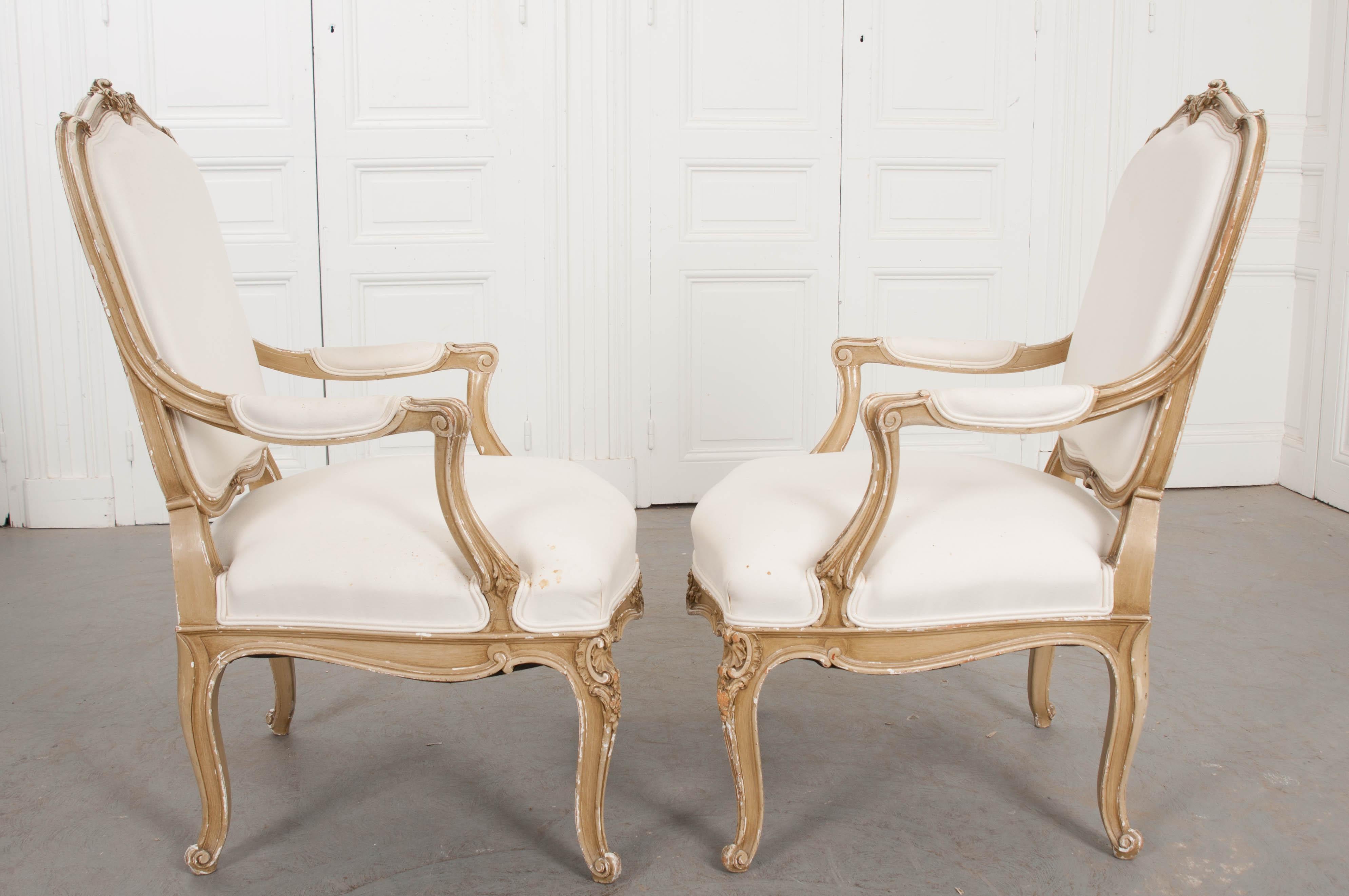 Pair of 19th Century French Painted Louis XV Fauteuils 5