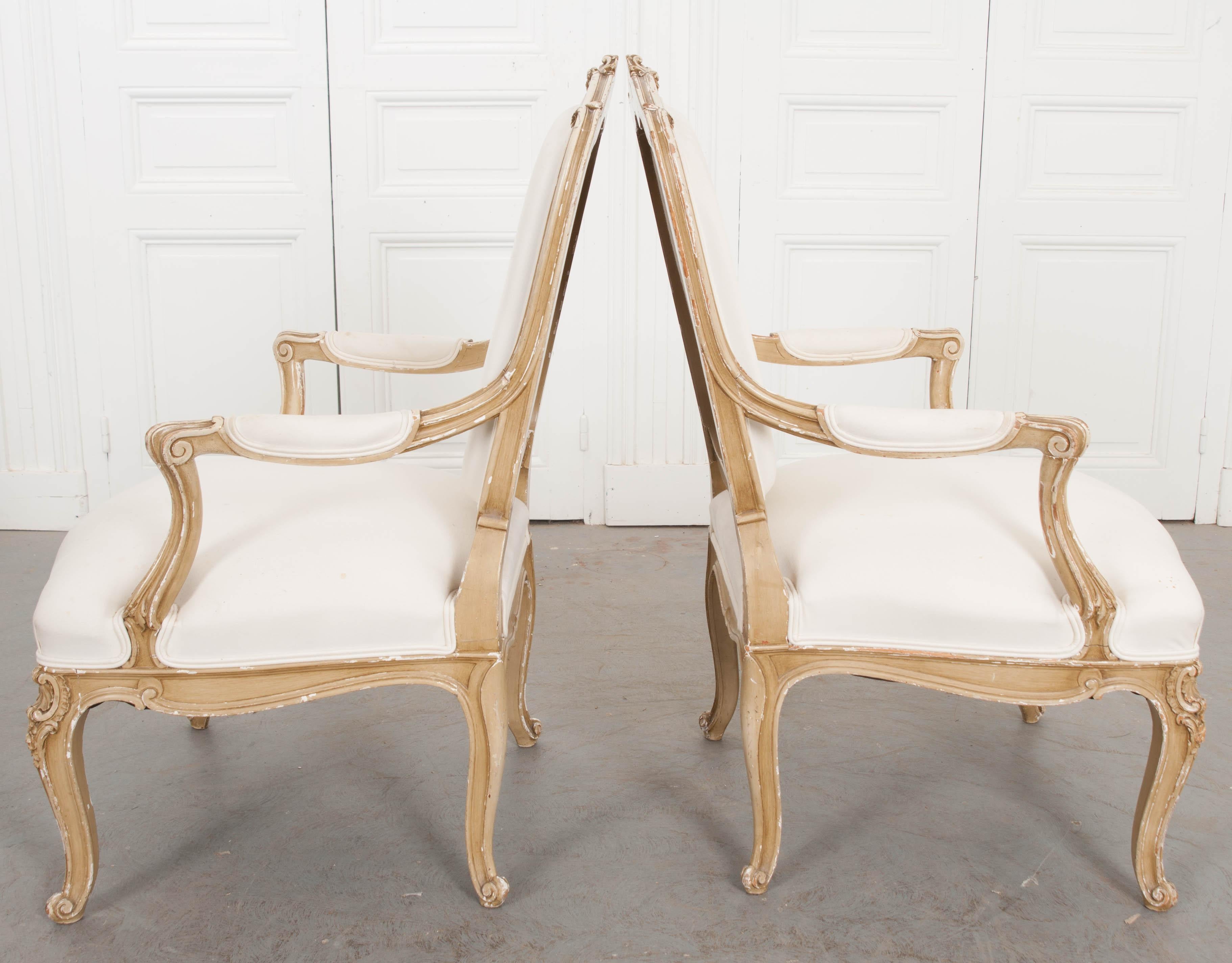 Pair of 19th Century French Painted Louis XV Fauteuils 7