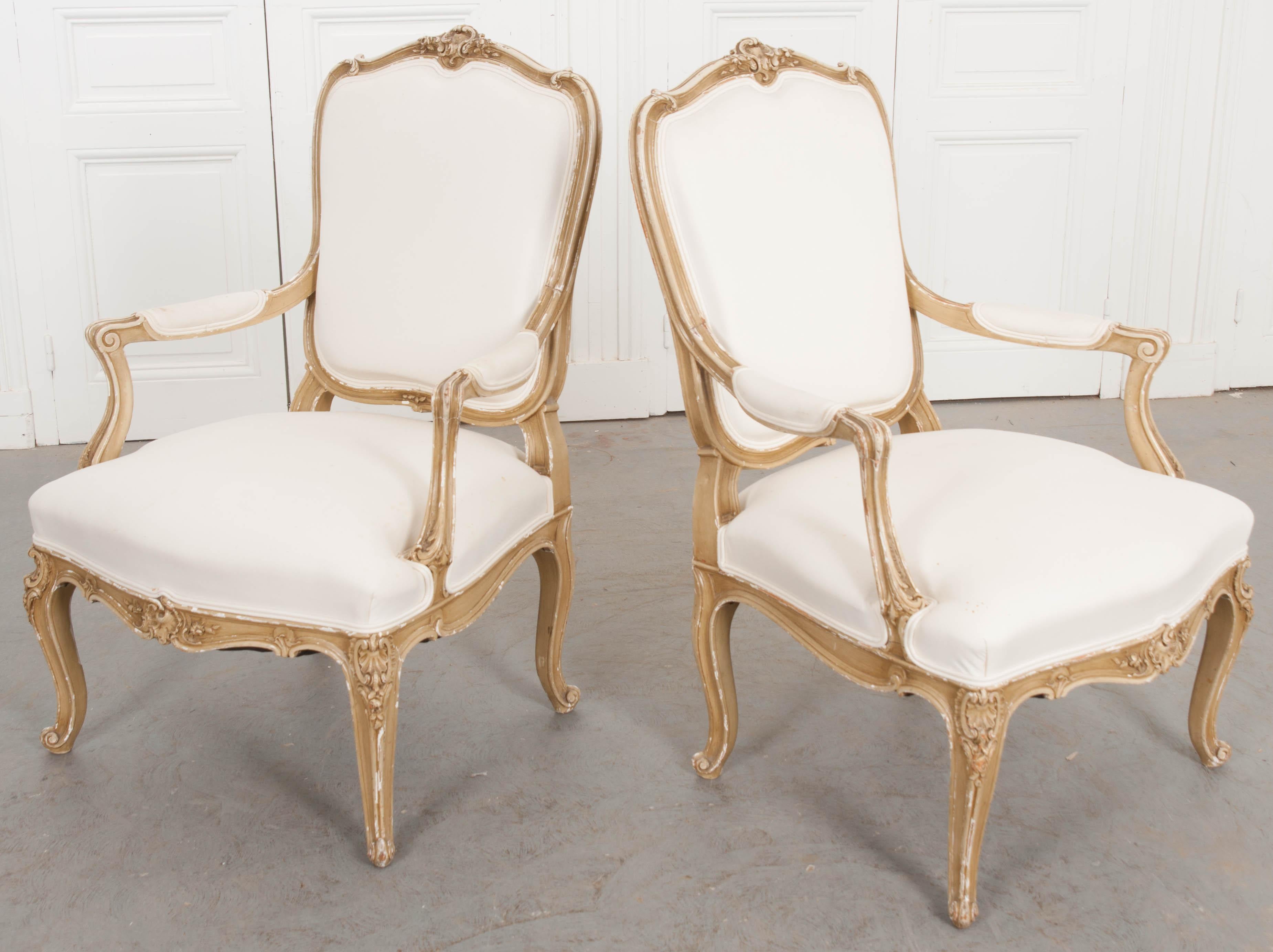 Pair of 19th Century French Painted Louis XV Fauteuils 8