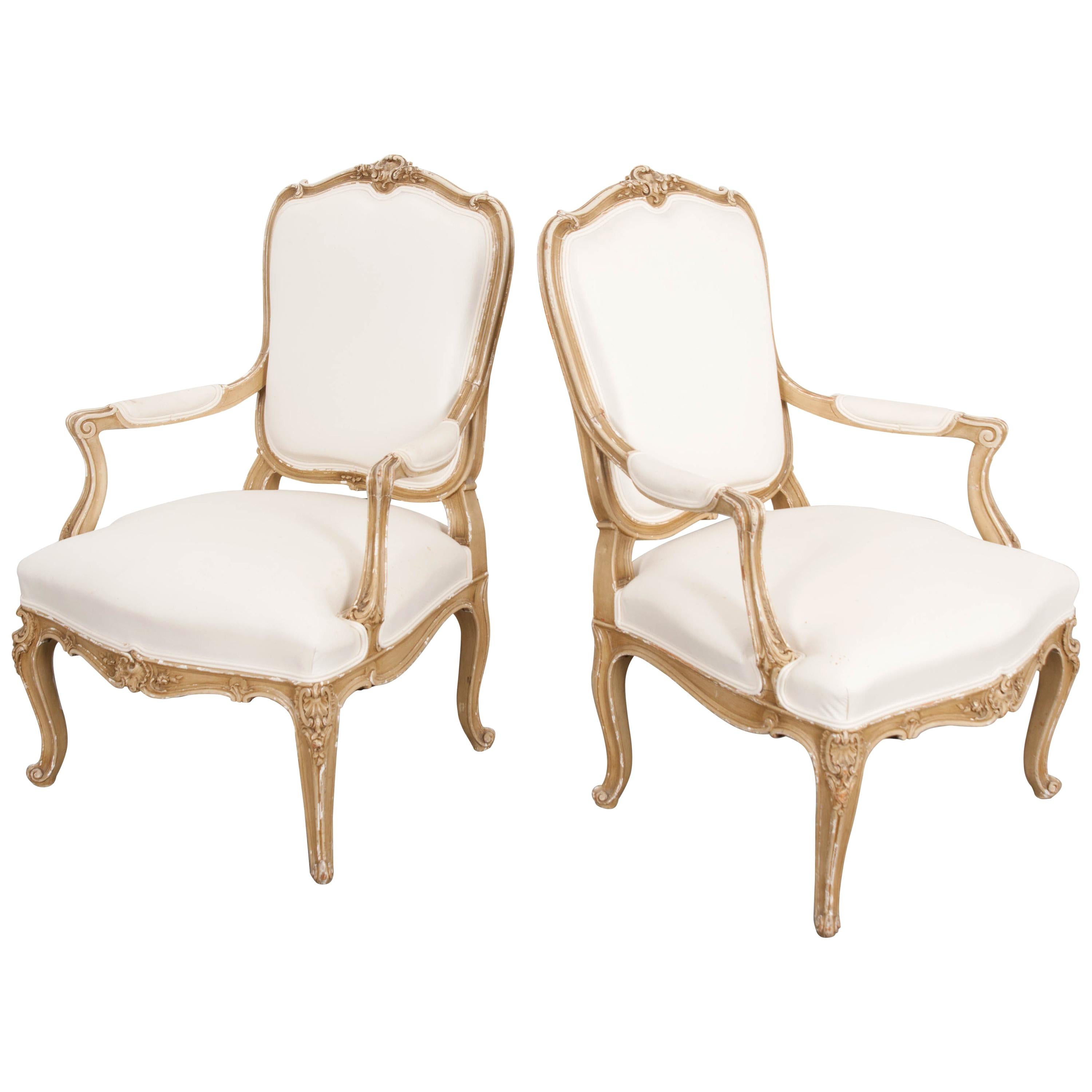 Pair of 19th Century French Painted Louis XV Fauteuils