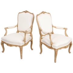Pair of 19th Century French Painted Louis XV Fauteuils