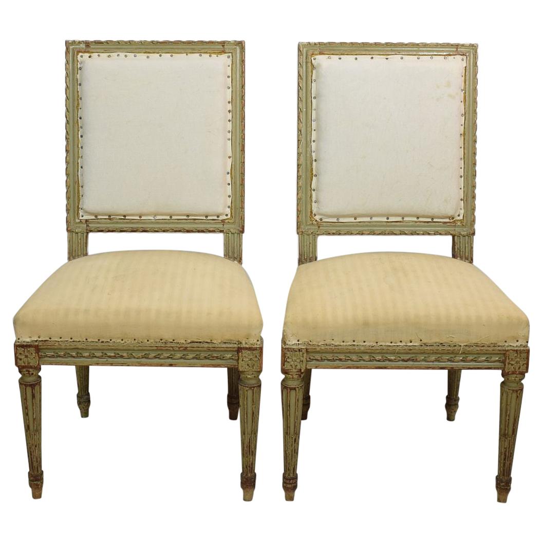 Pair of 19th Century French Painted Louis XVI Style Side Chairs