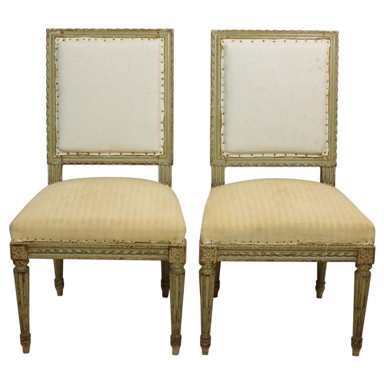 Pair of 19th Century French Painted Louis XVI Style Side Chairs at 1stDibs