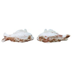 Pair of 19th Century French Painted Milk Glass Fish Boxes by Vallerysthal