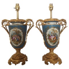 Pair of 19th Century French Painted Porcelain and Ormolu Lamps
