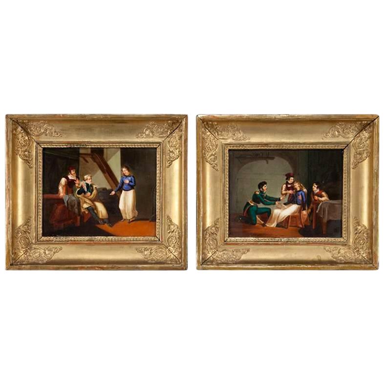 Pair of 19th Century French Painted Porcelain Paintings in Carved Gilt Frames