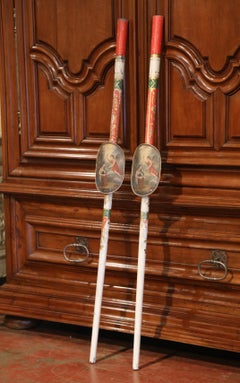 Pair of 19th Century French Painted Tole Church Procession Lantern Sticks