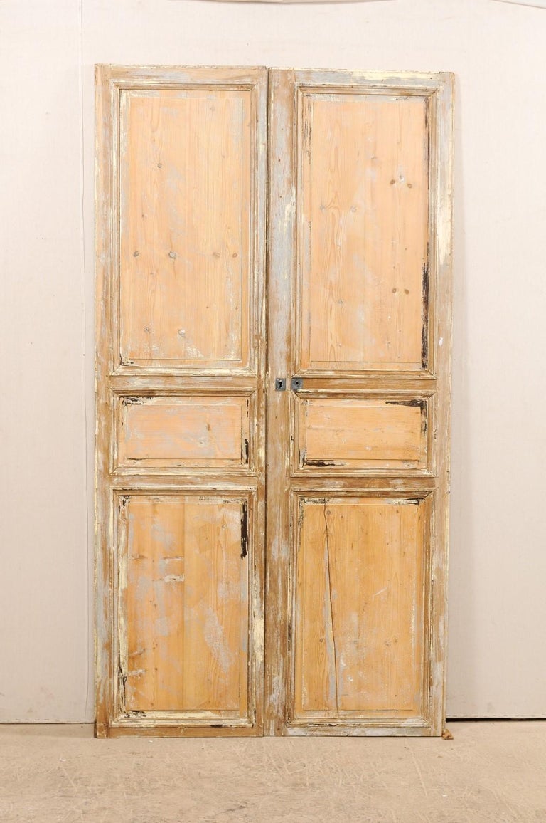 Pair of 19th Century French Painted Wood Doors with Lovely Cream