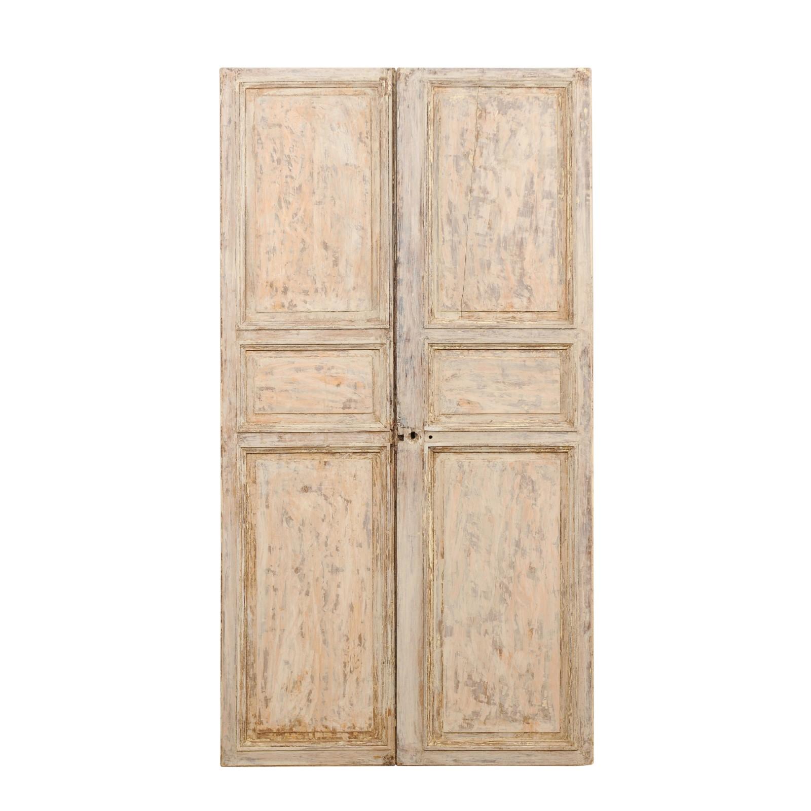 Pair of 19th Century French Painted Wood Doors with Lovely Cream Colored Finish