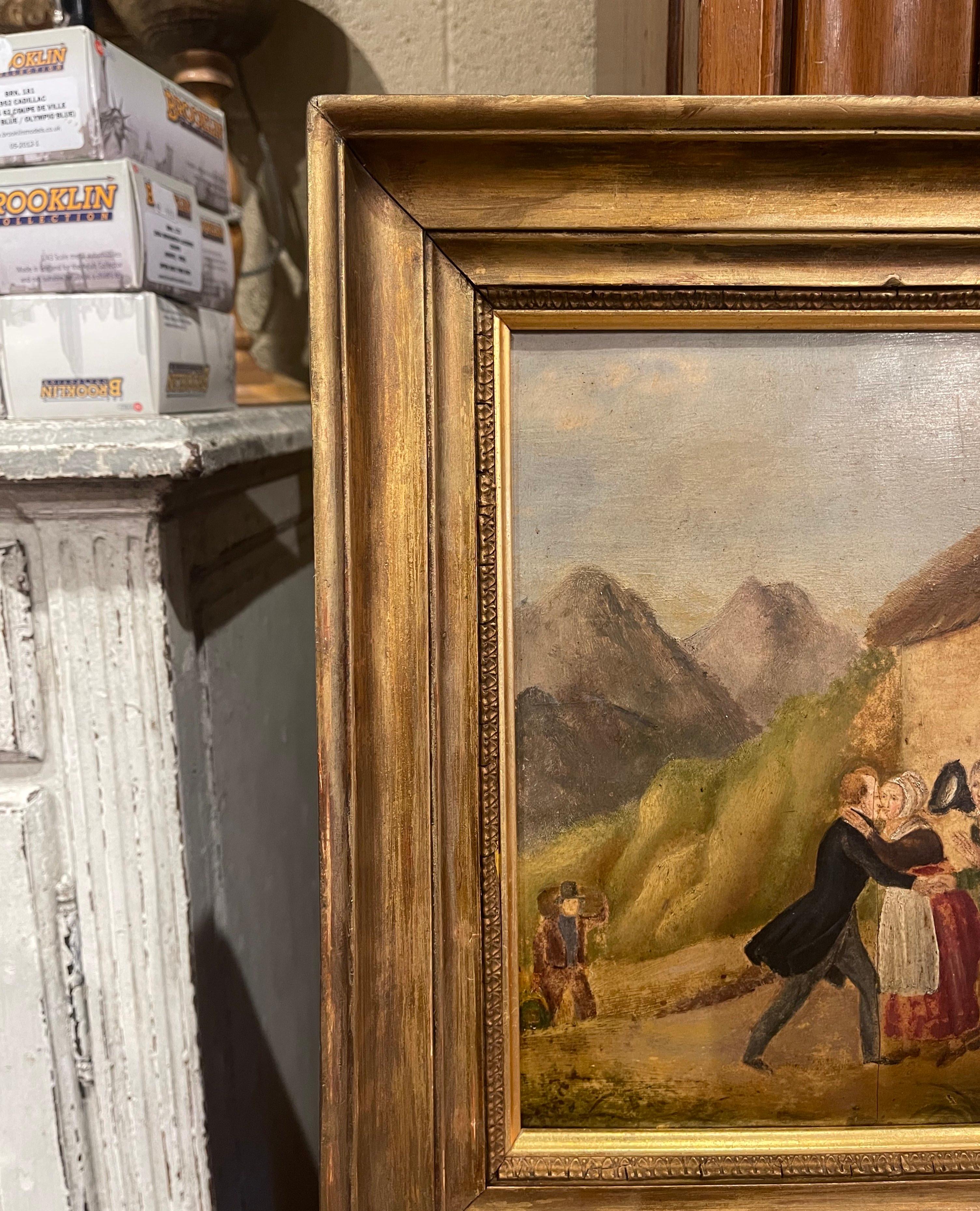 Pair of 19th Century French Pastoral Oil on Board Paintings in Gilt Frames For Sale 3