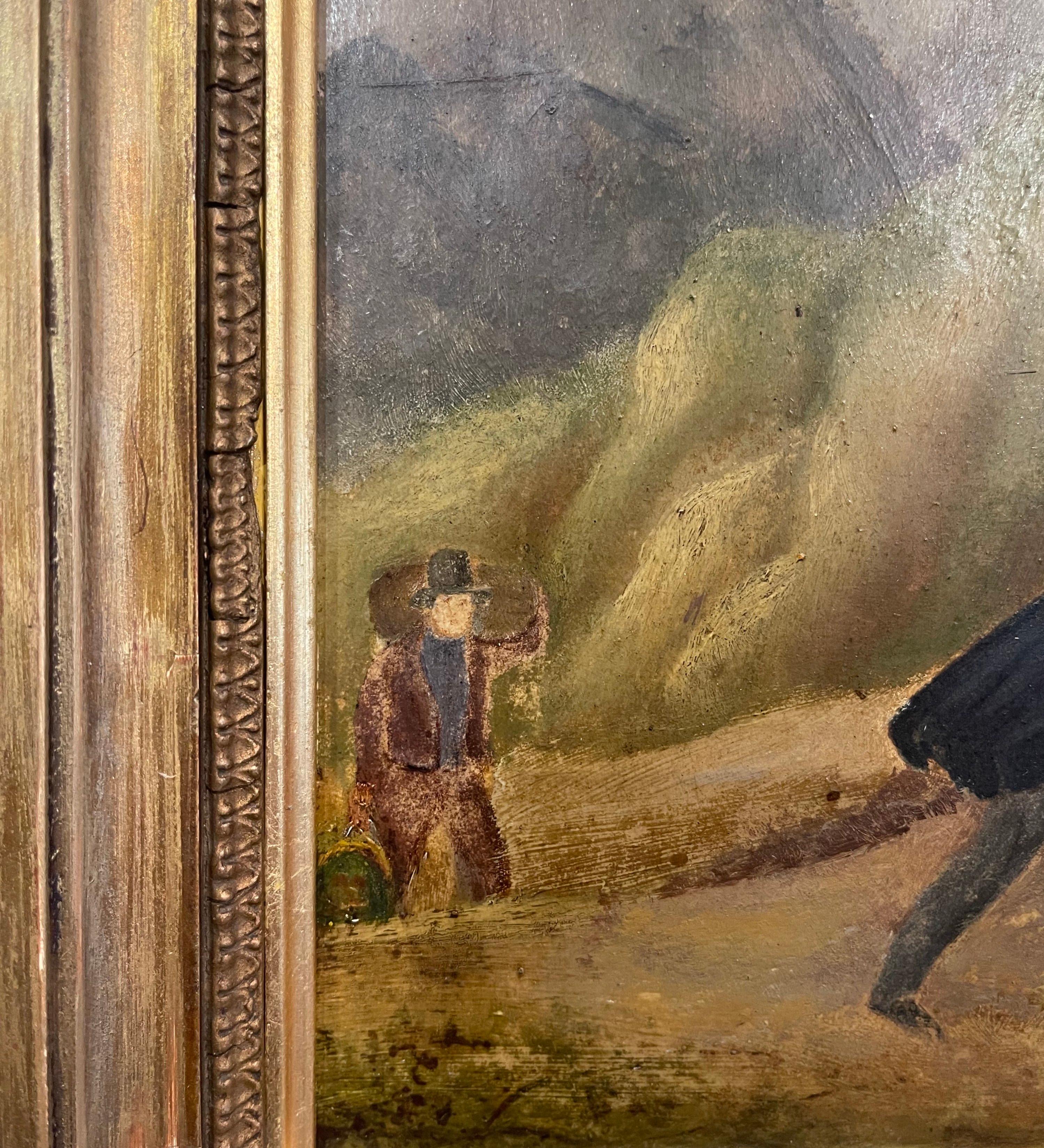 Coppia di dipinti pastorali francesi su tavola del XIX secolo con cornice dorata in vendita 3