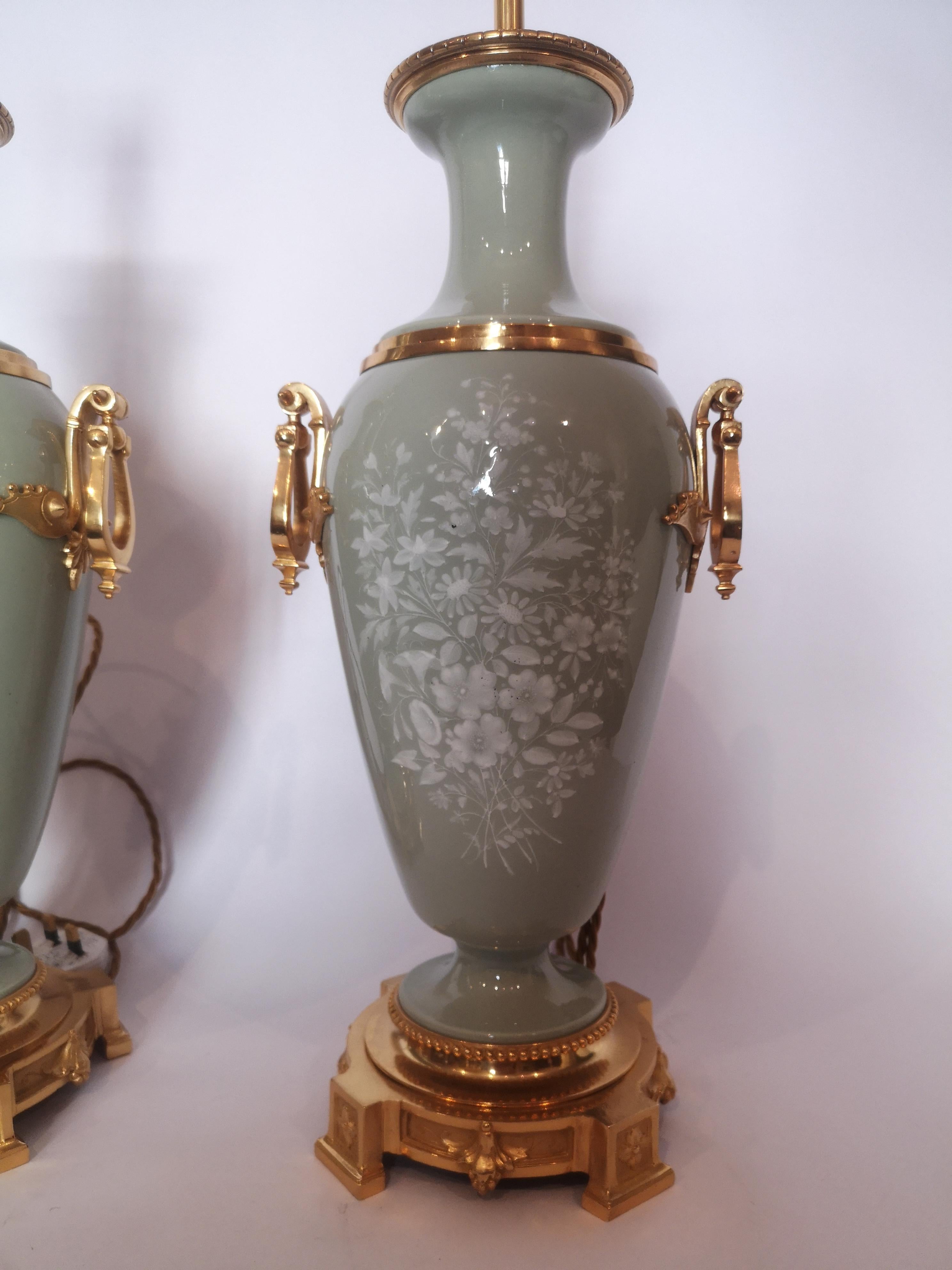 Pair of 19th Century French Pate Sur Pate Porcelain Lamps For Sale 3