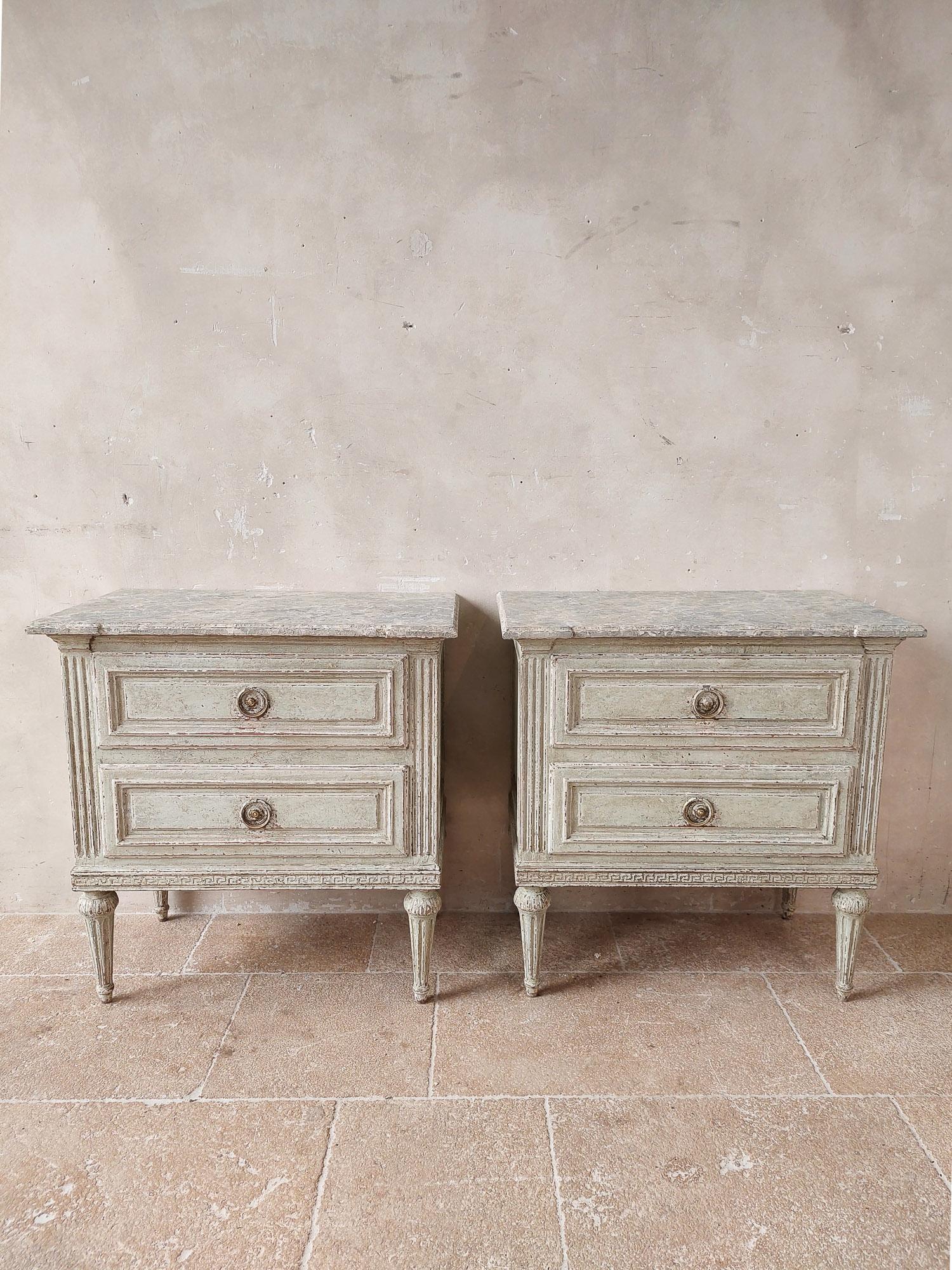 Louis XVI Pair of 19th Century French Patinated Bedside Tables