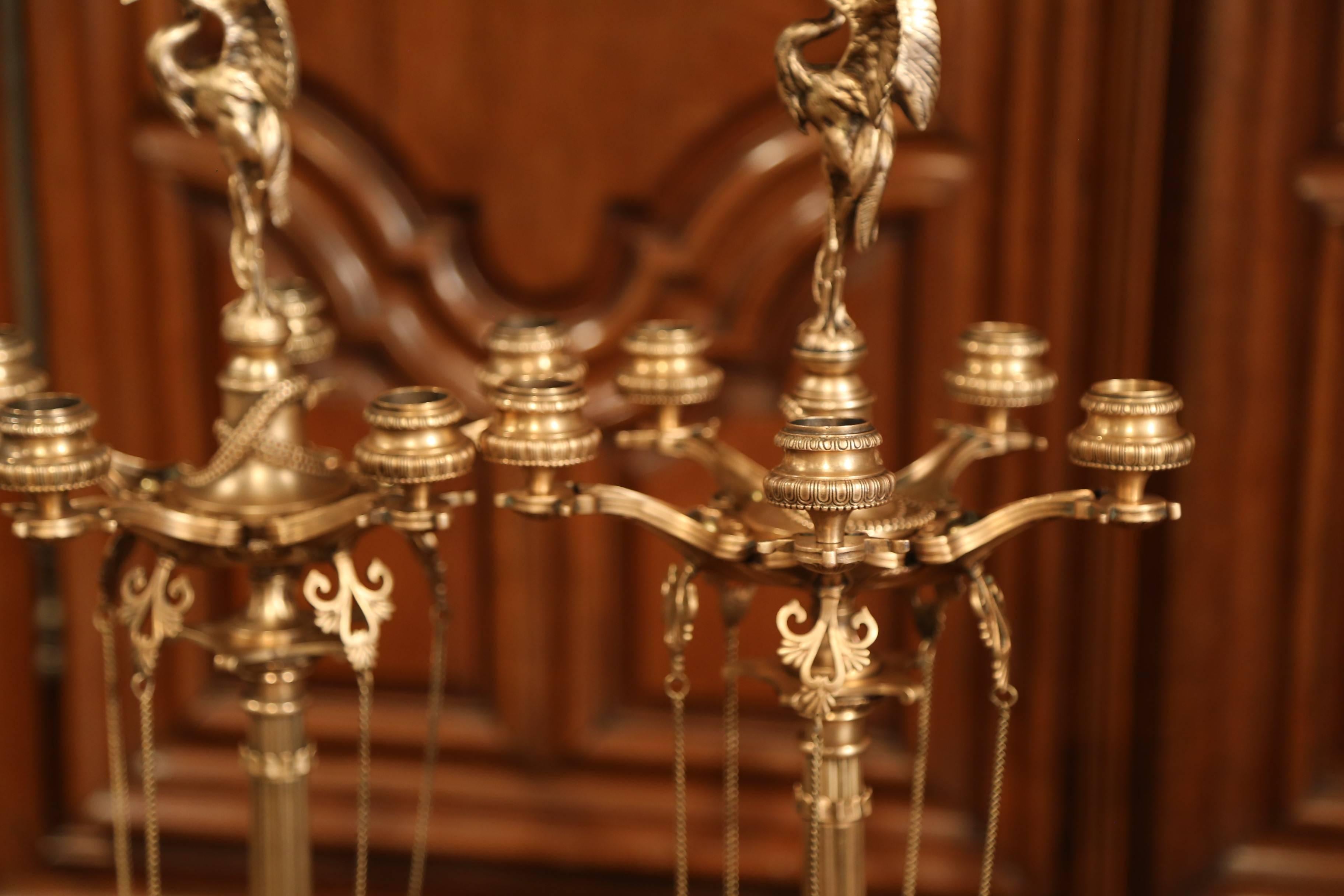 Pair of 19th Century French Patinated Bronze and Copper Five-Light Candelabras 4