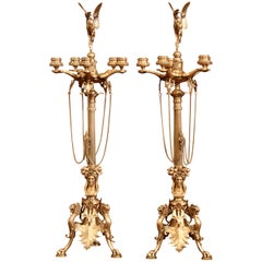 Pair of 19th Century French Patinated Bronze and Copper Five-Light Candelabras