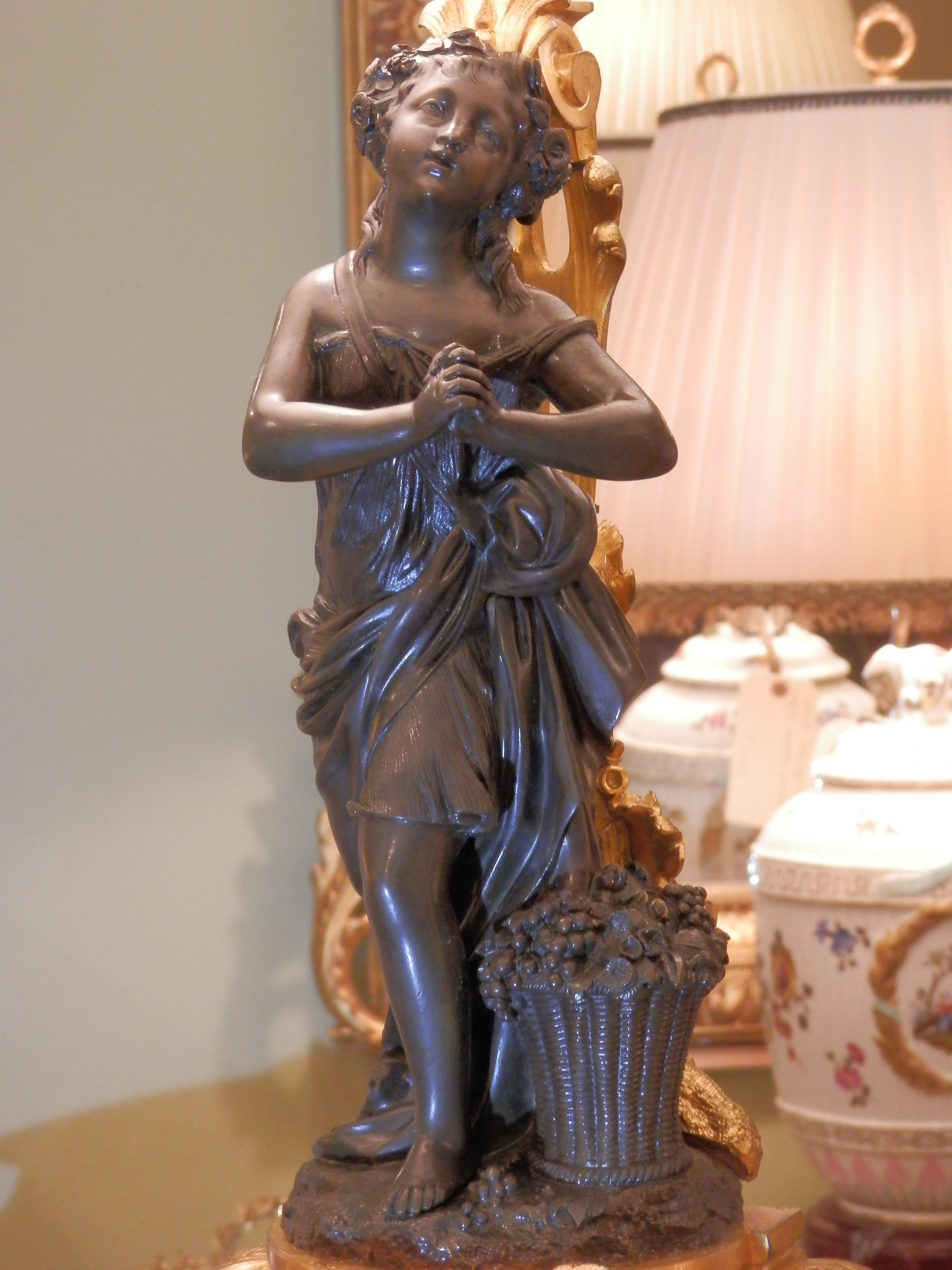 Pair of 19th Century French Patinated Bronze and Gilt Bronze Figural Lamps For Sale 4