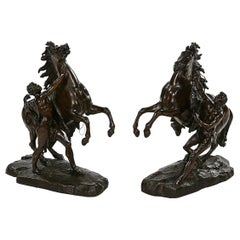 Pair of 19th Century French Patinated Bronze Models of the Marly Horses