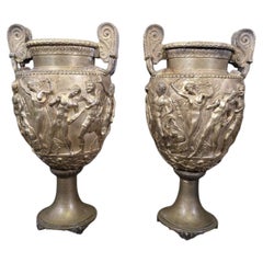 Pair of 19th Century French Patinated Bronze Vases with Greek Mythological Relie