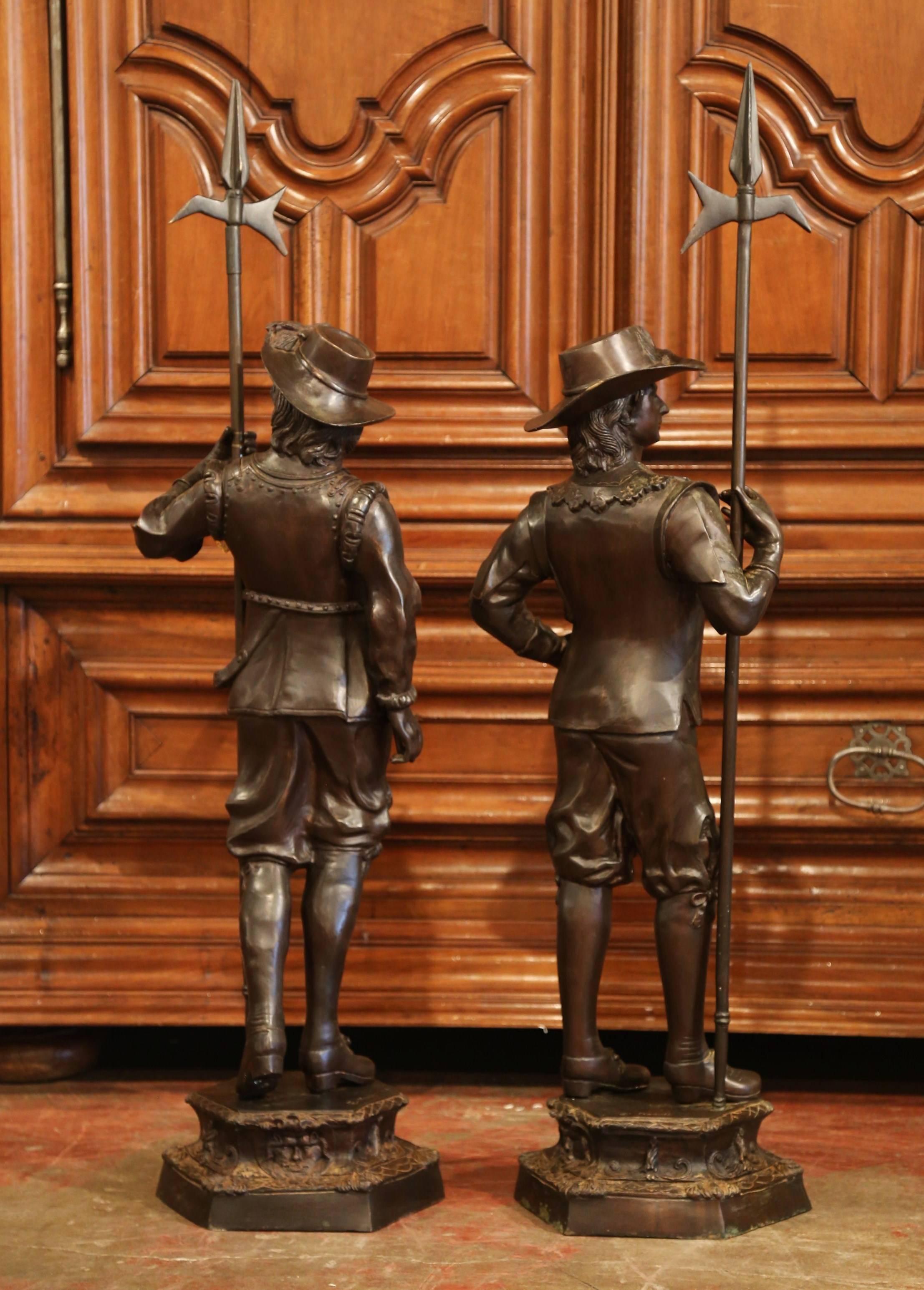 Pair of 19th Century French Patinated Musketeers Sculptures Signed E. Picault 2