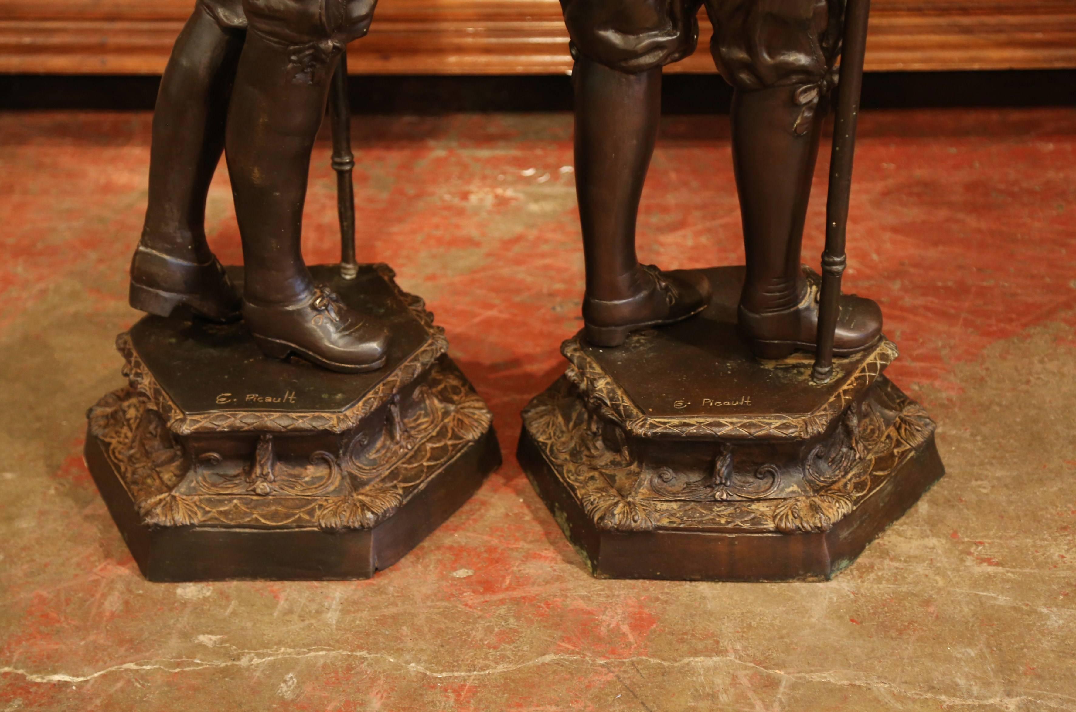 Pair of 19th Century French Patinated Musketeers Sculptures Signed E. Picault 3