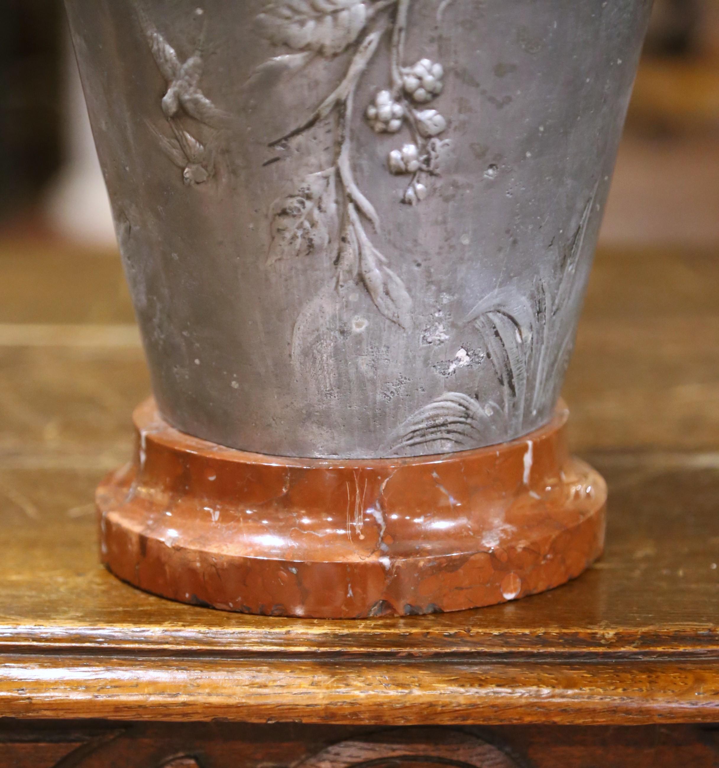 Pair of 19th Century French Pewter Vases on Marble Bases with Figural Maidens For Sale 6