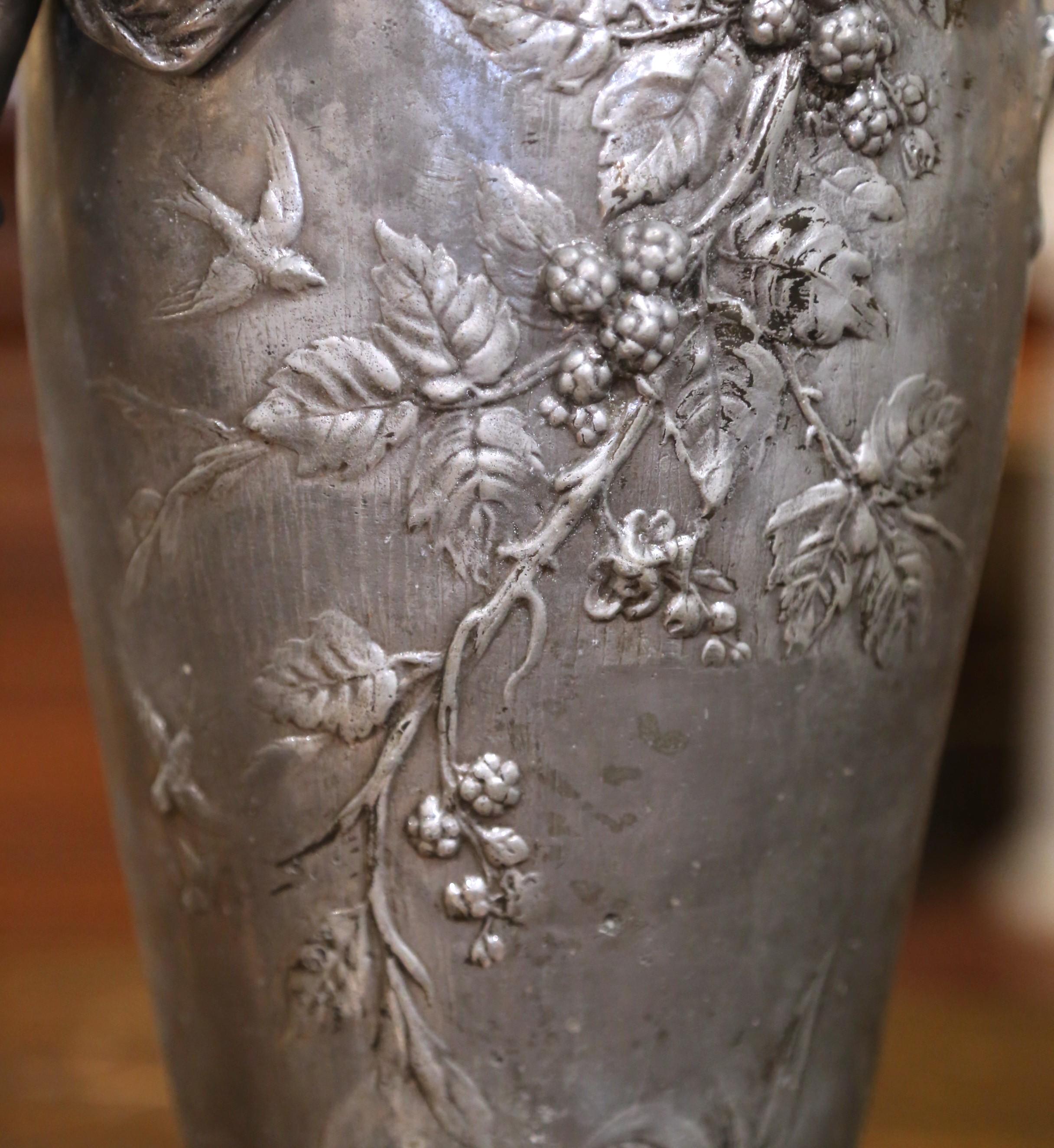 Pair of 19th Century French Pewter Vases on Marble Bases with Figural Maidens For Sale 8