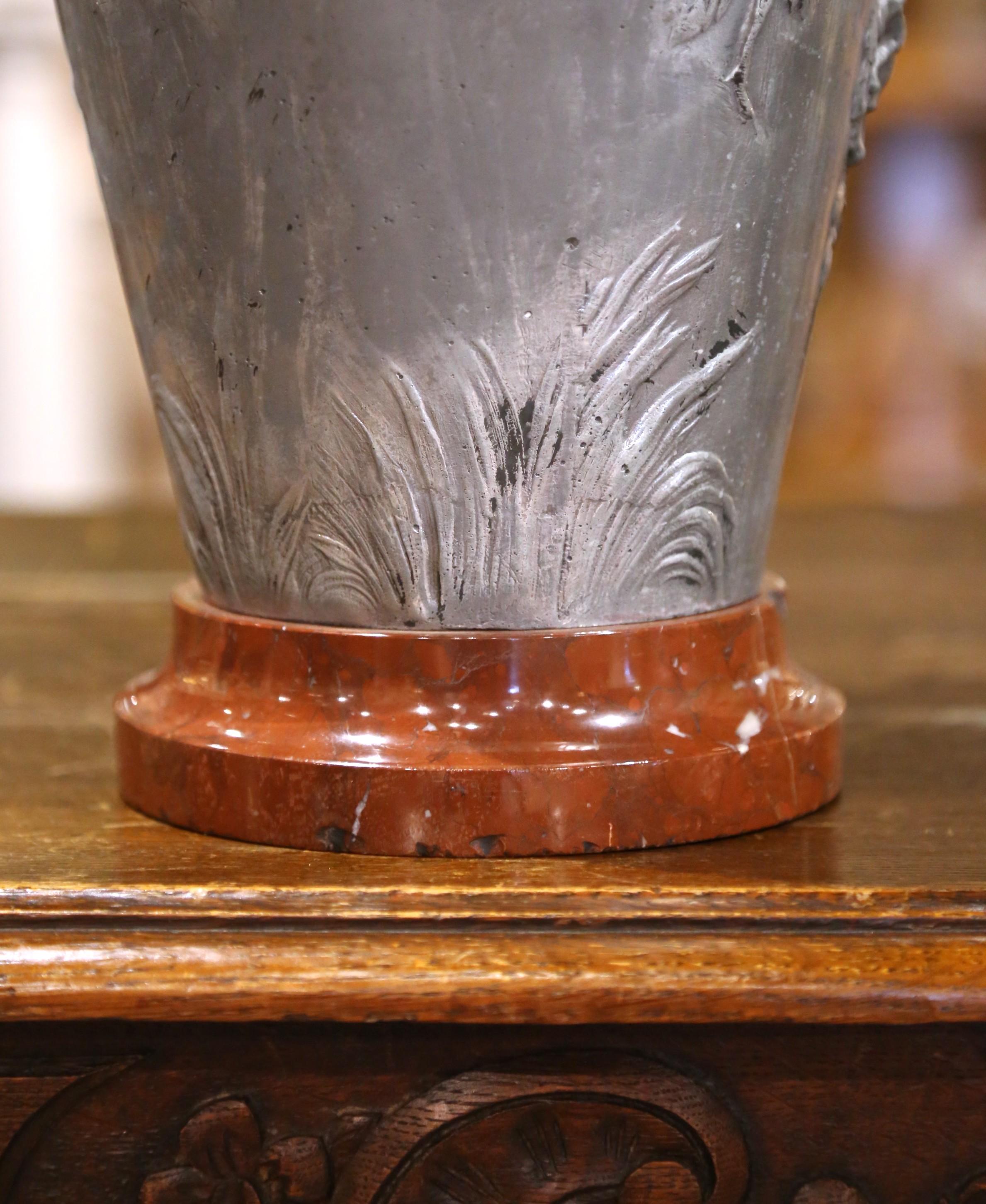Pair of 19th Century French Pewter Vases on Marble Bases with Figural Maidens For Sale 1