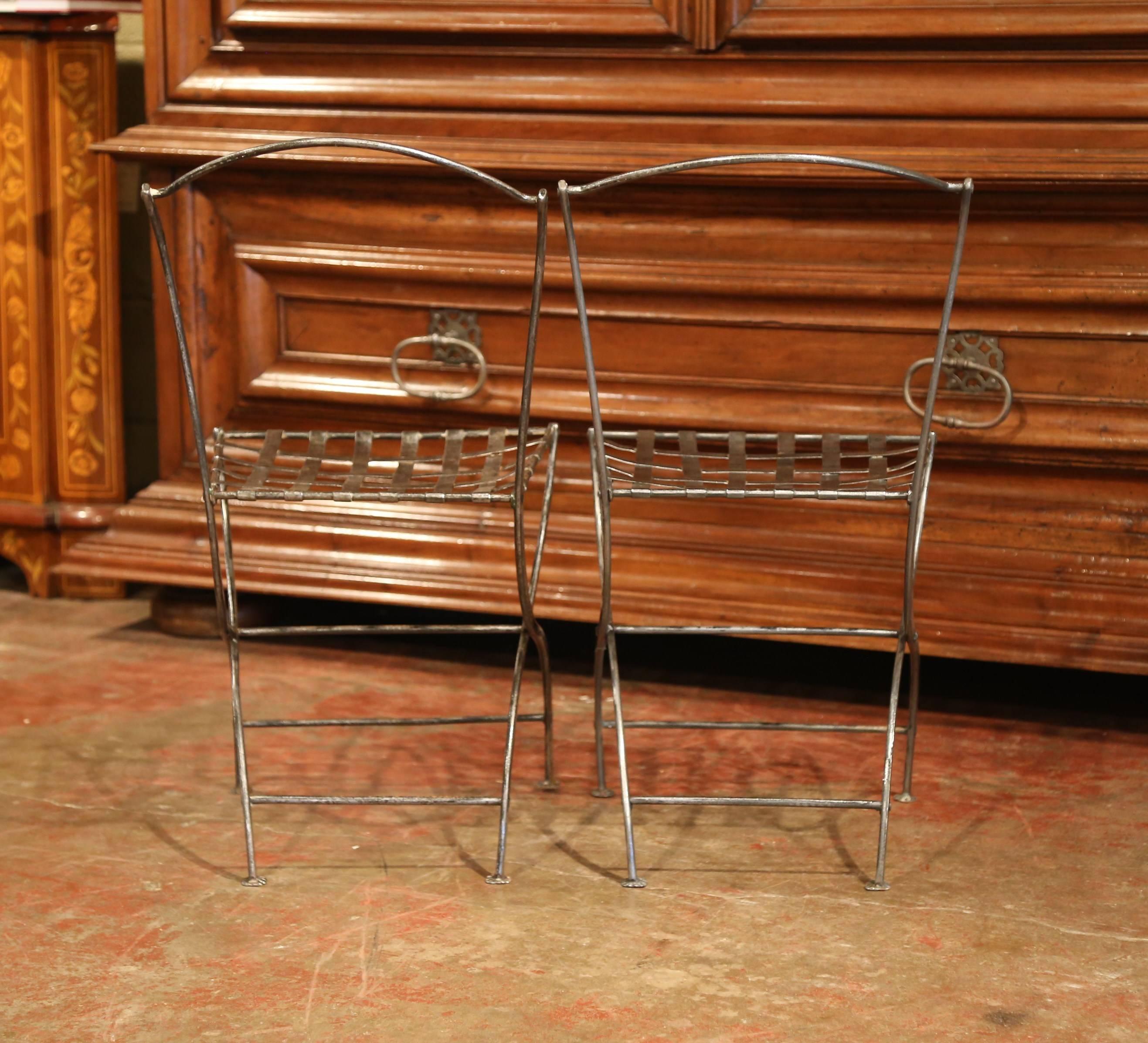 Pair of 19th Century French Polished Iron Bistrot Chairs from Paris 6