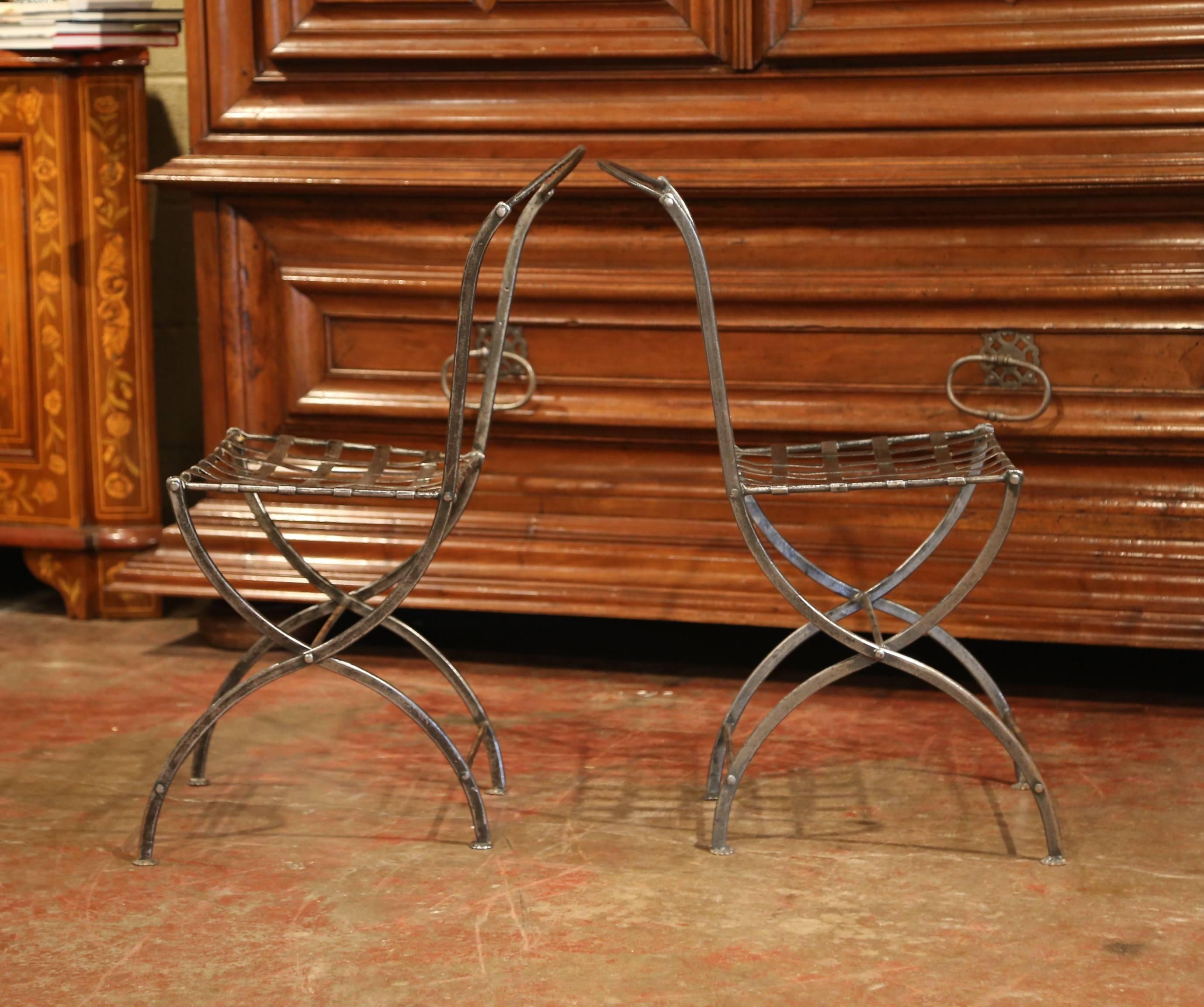 Pair of 19th Century French Polished Iron Bistrot Chairs from Paris 2