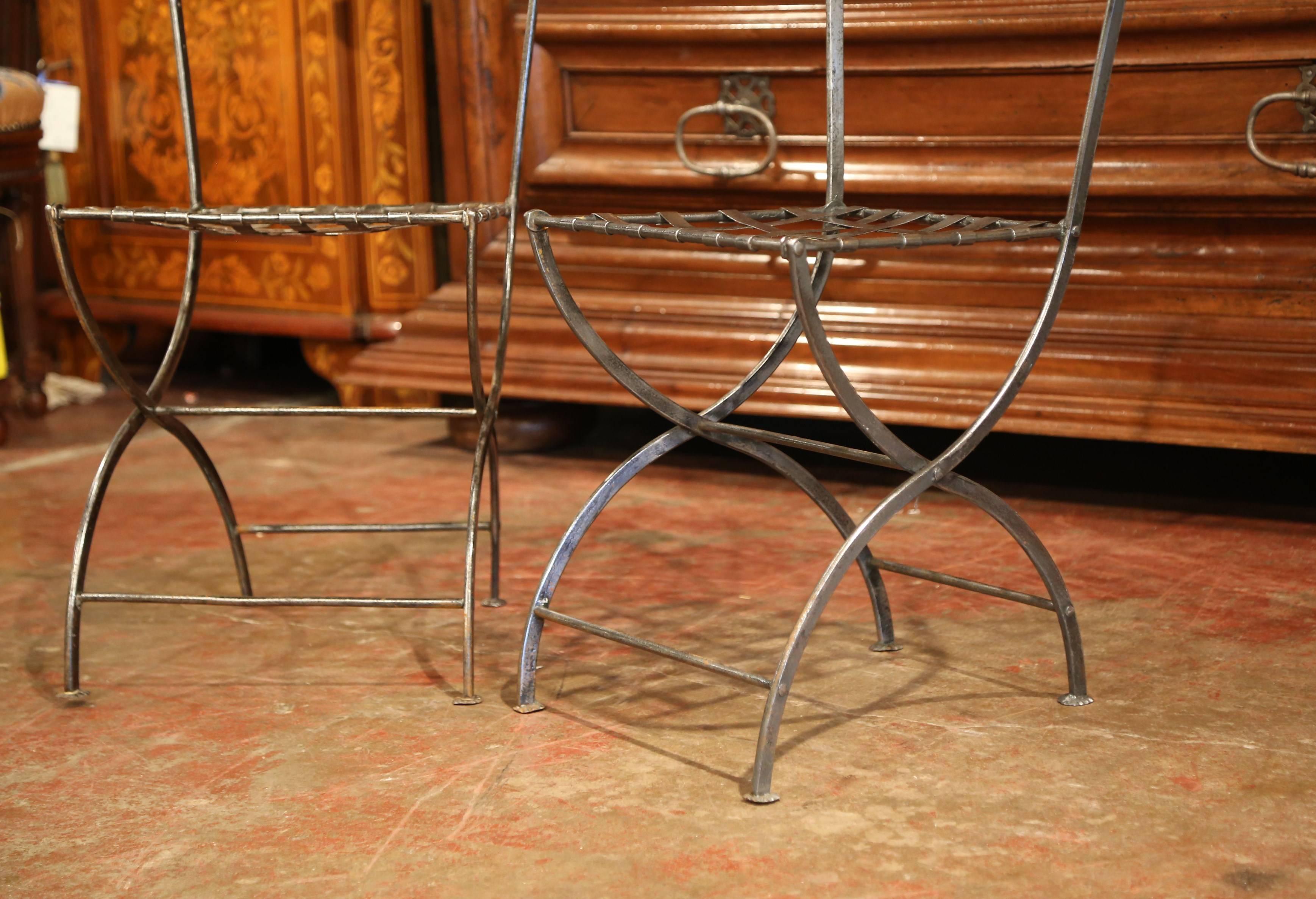 Pair of 19th Century French Polished Iron Bistrot Chairs from Paris 3