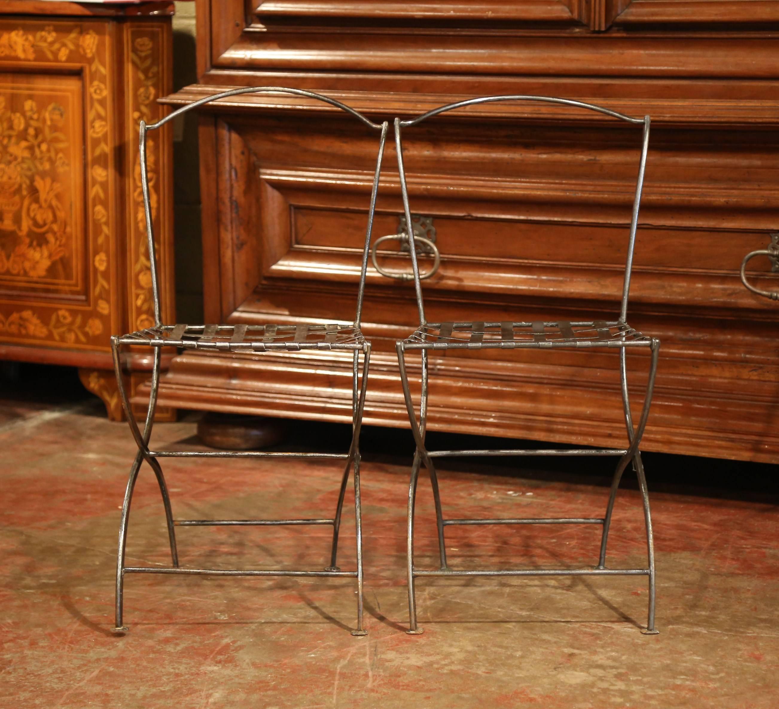 Pair of 19th Century French Polished Iron Bistrot Chairs from Paris 4