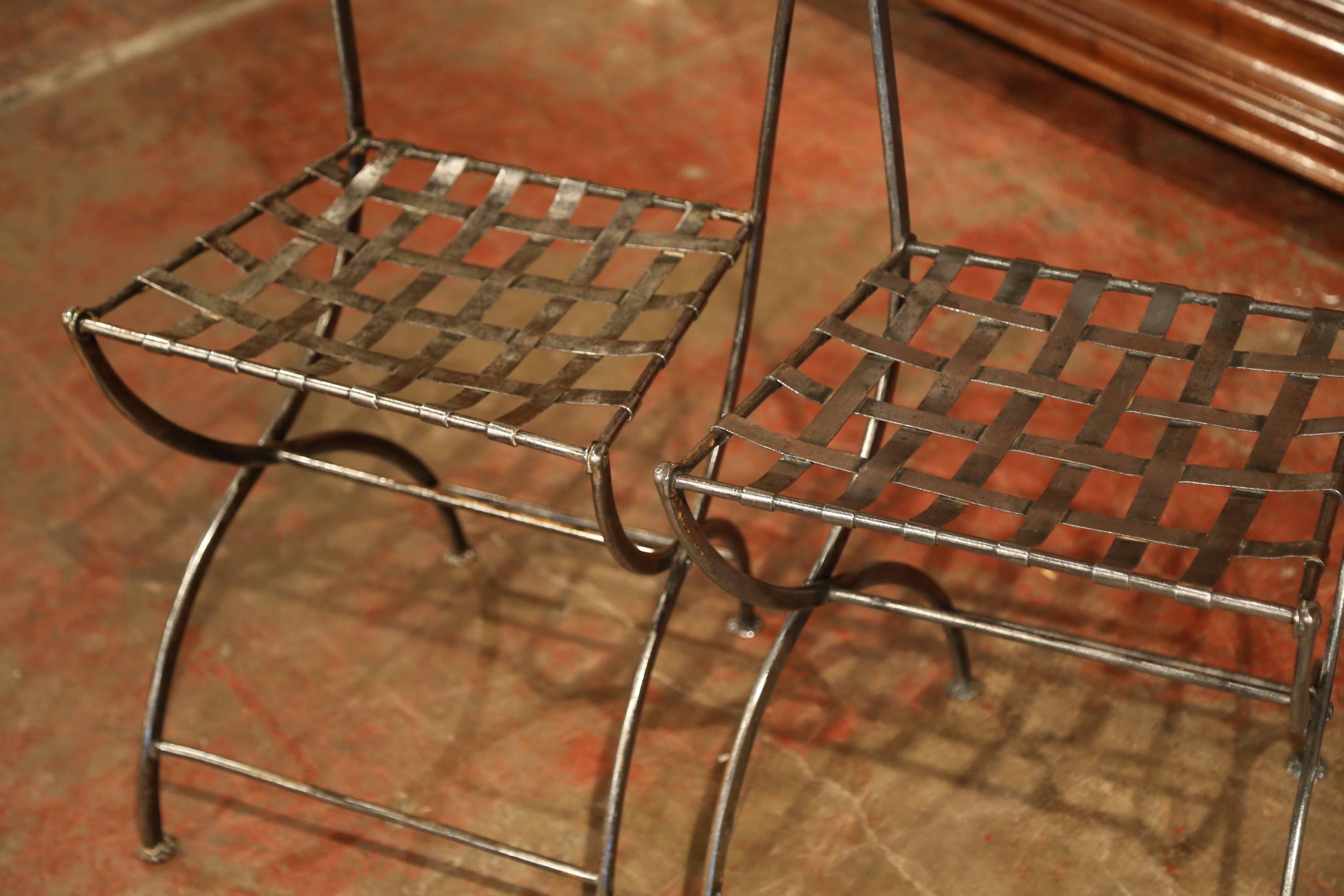 Pair of 19th Century French Polished Iron Bistrot Chairs from Paris 5