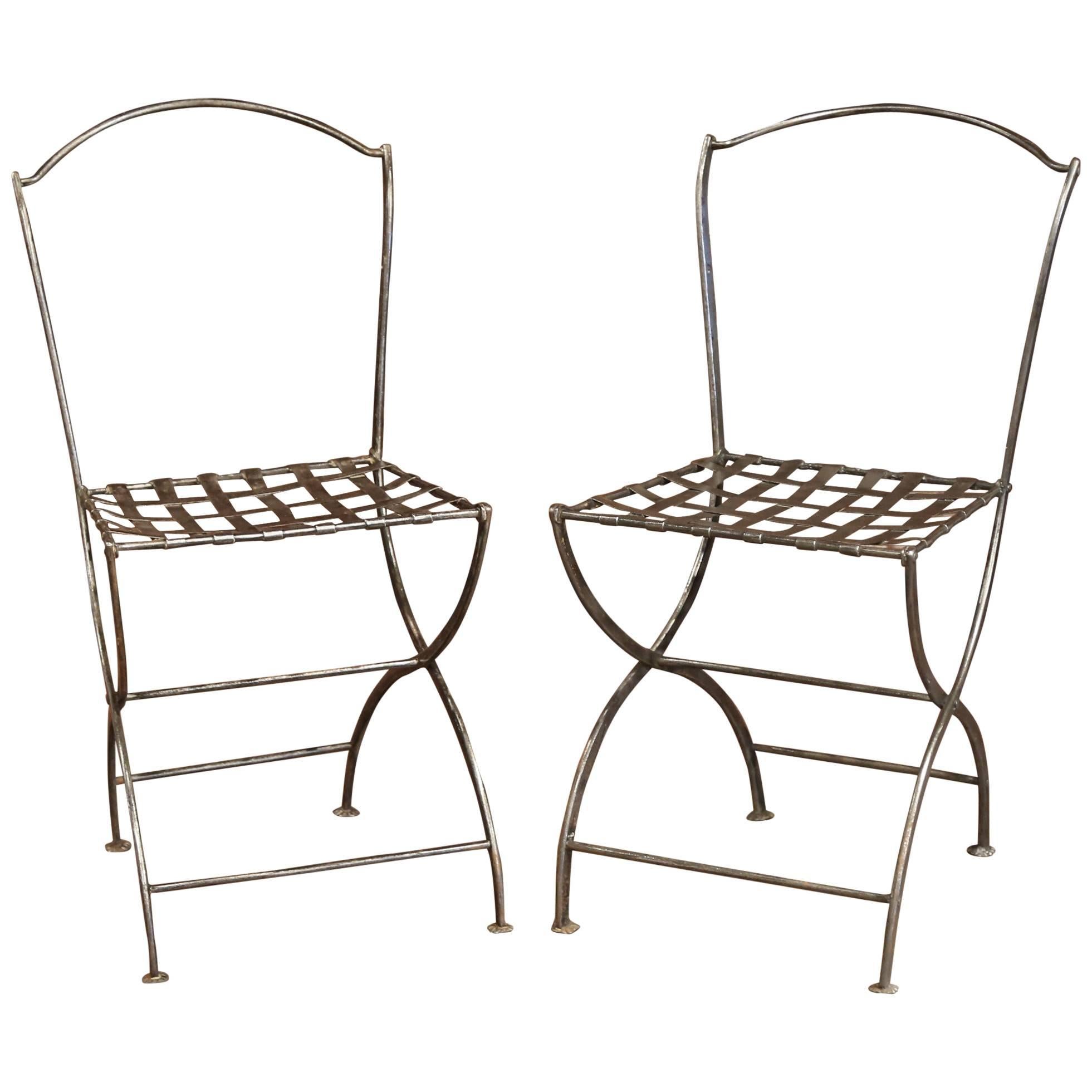 Pair of 19th Century French Polished Iron Bistrot Chairs from Paris