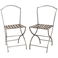 Antique Pair of 19th Century French Polished Iron Bistrot Chairs from Paris