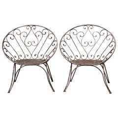Pair of 19th Century French Polished Iron Outdoor Armchairs