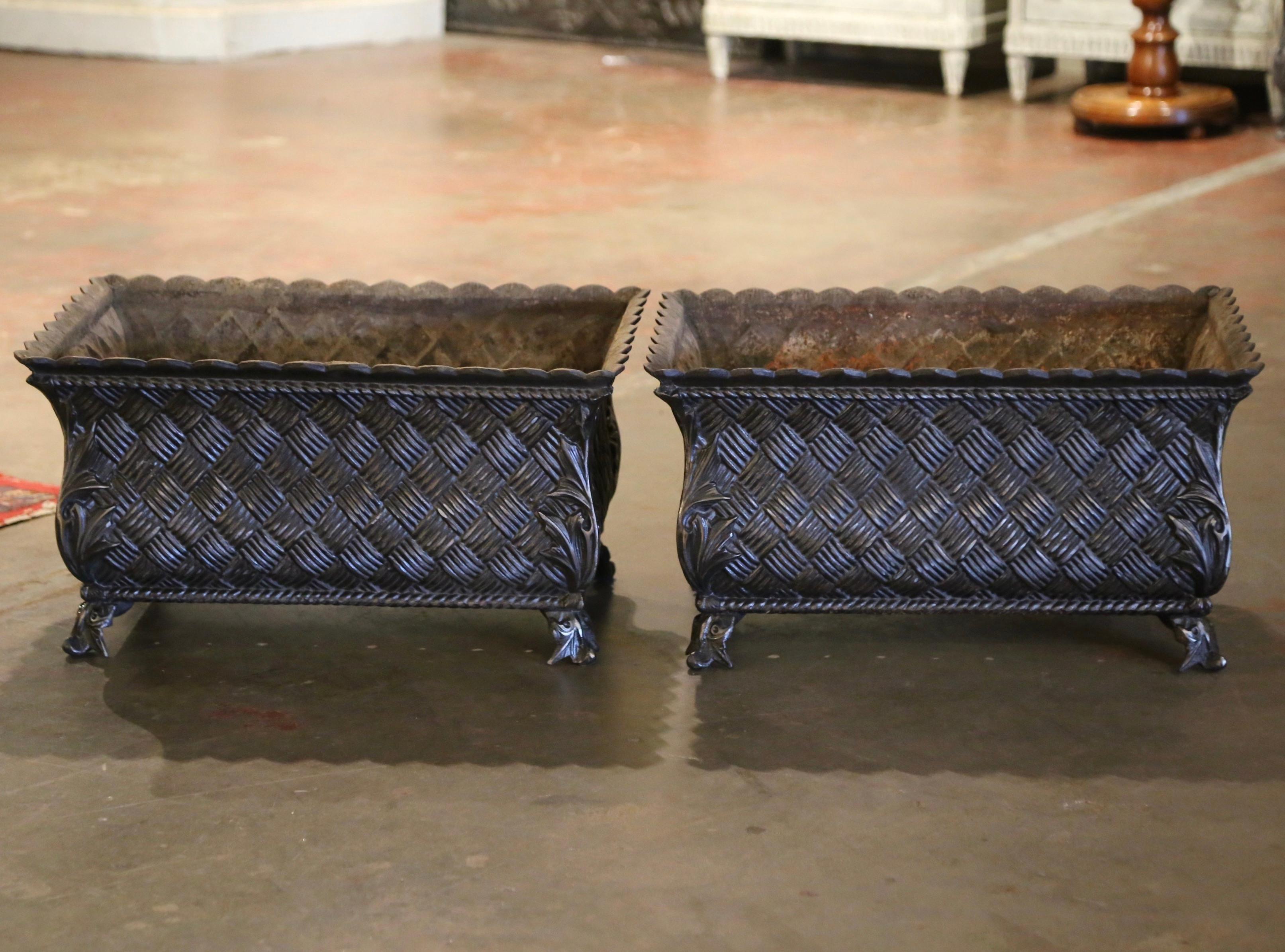 Hand-Crafted Pair of 19th Century French Polished Iron Planter Boxes Jardinieres For Sale