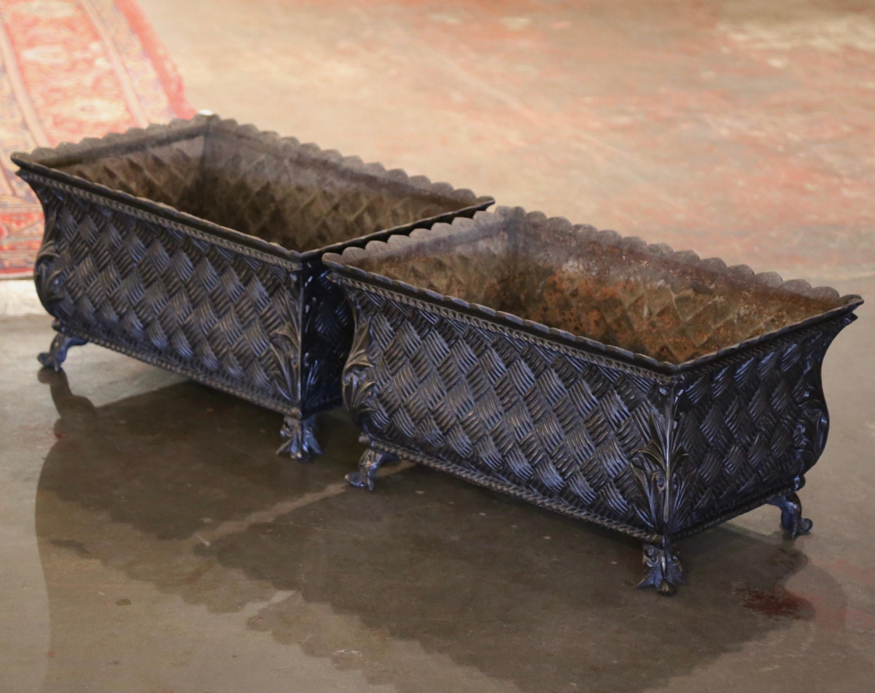 Pair of 19th Century French Polished Iron Planter Boxes Jardinieres For Sale 1